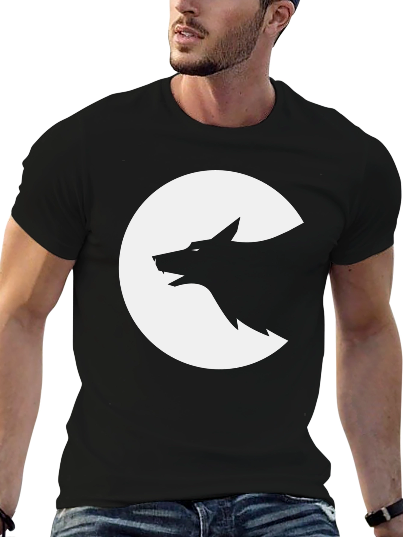 Wolf Silhouette Graphic Tee - Black Cotton T-Shirt