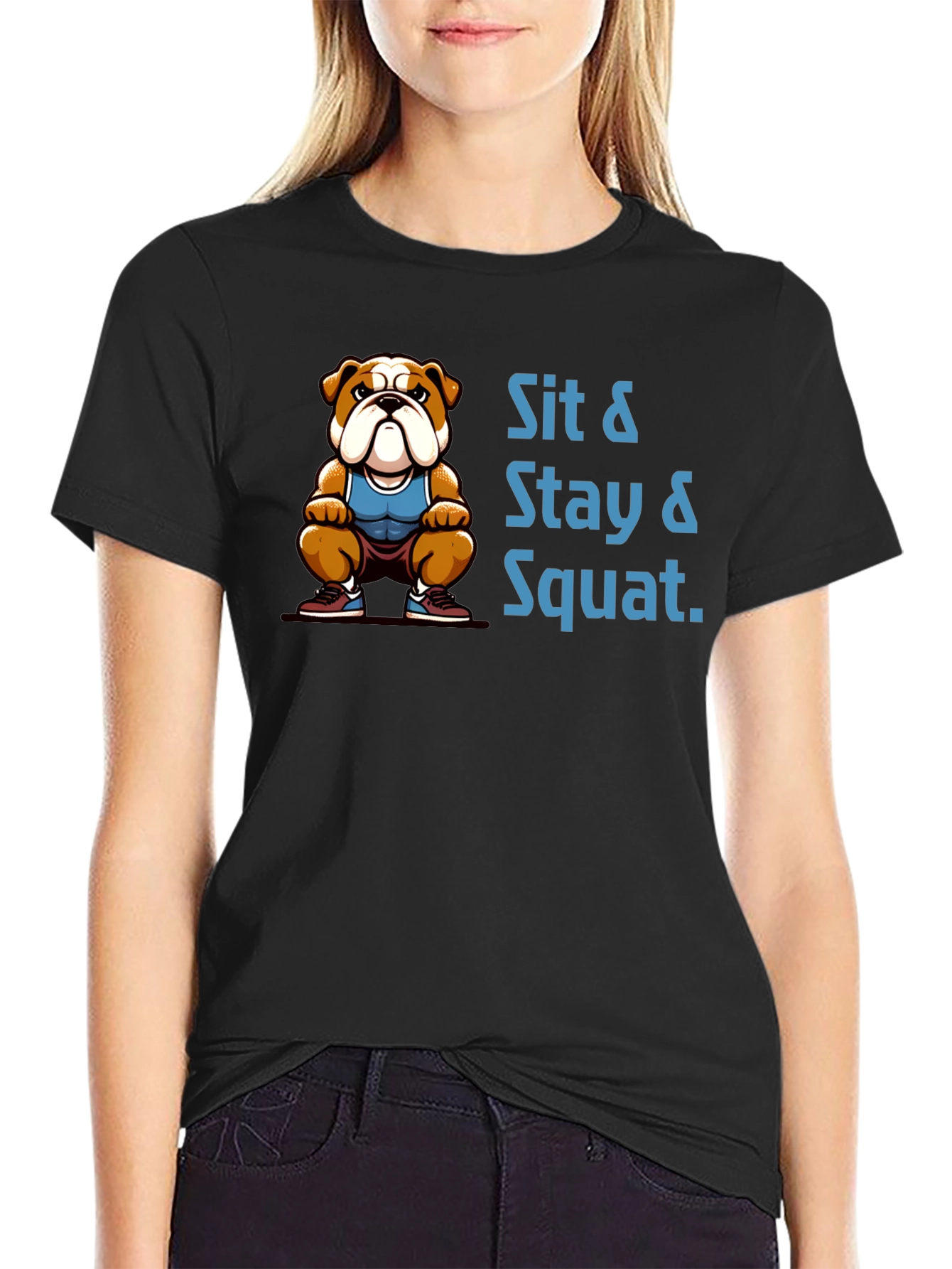 Sit Stay Squat Bulldog Black T-Shirt