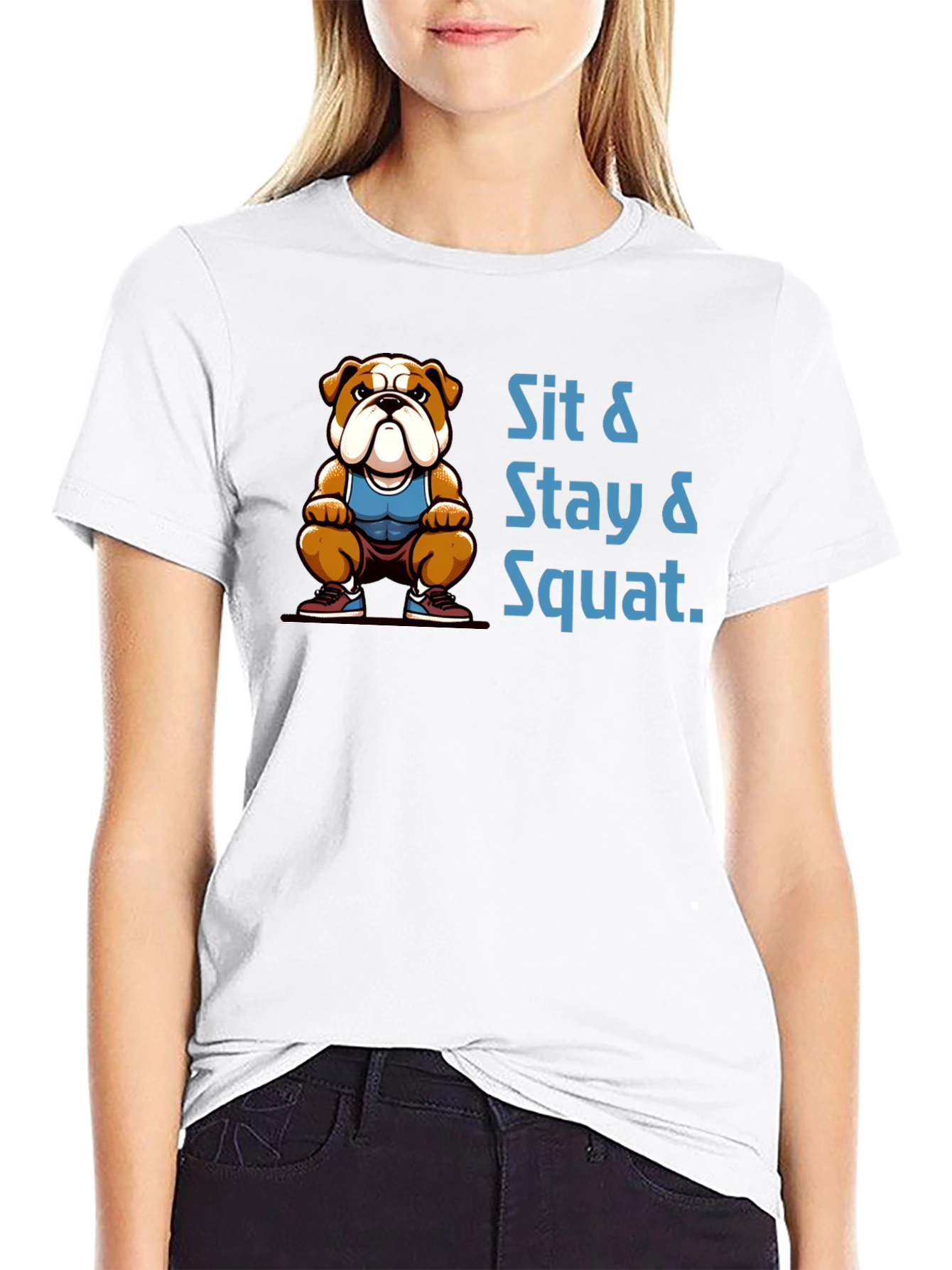 Sit Stay Squat Bulldog Black T-Shirt