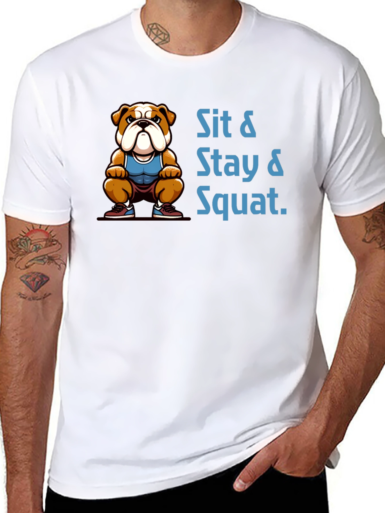 Sit Stay Squat Bulldog Black T-Shirt
