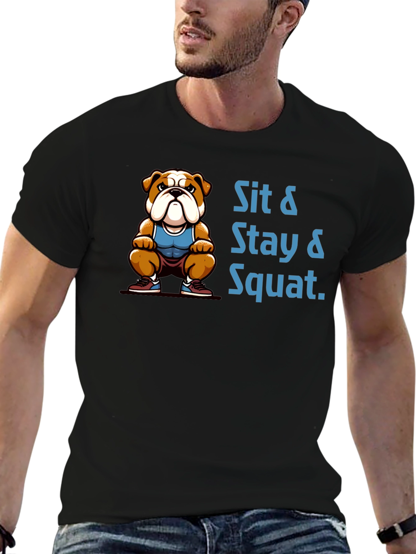 Sit Stay Squat Bulldog Black T-Shirt