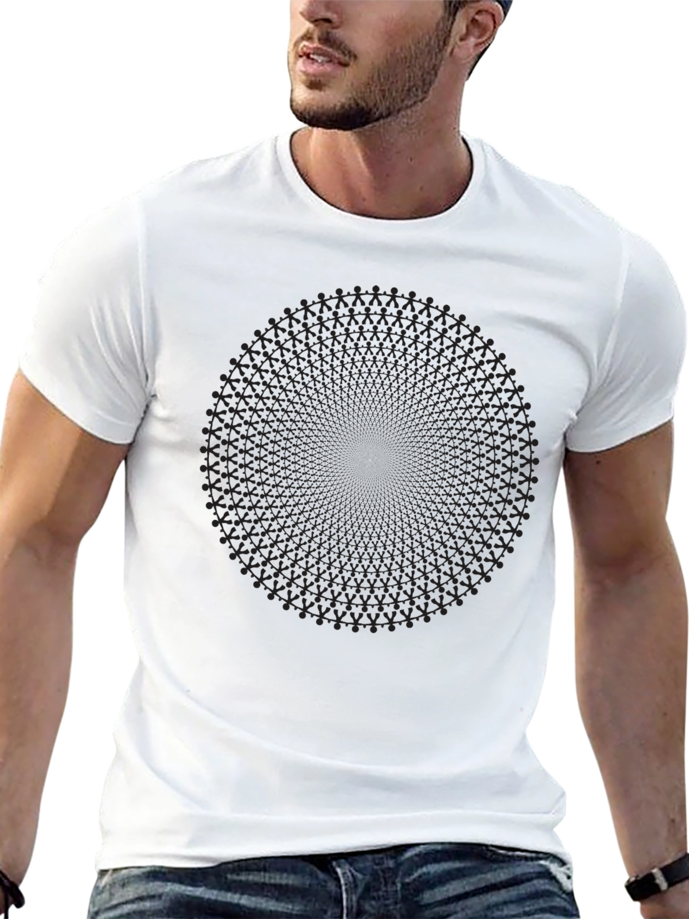 Black Geometric Circle Pattern Crew Neck T-Shirt