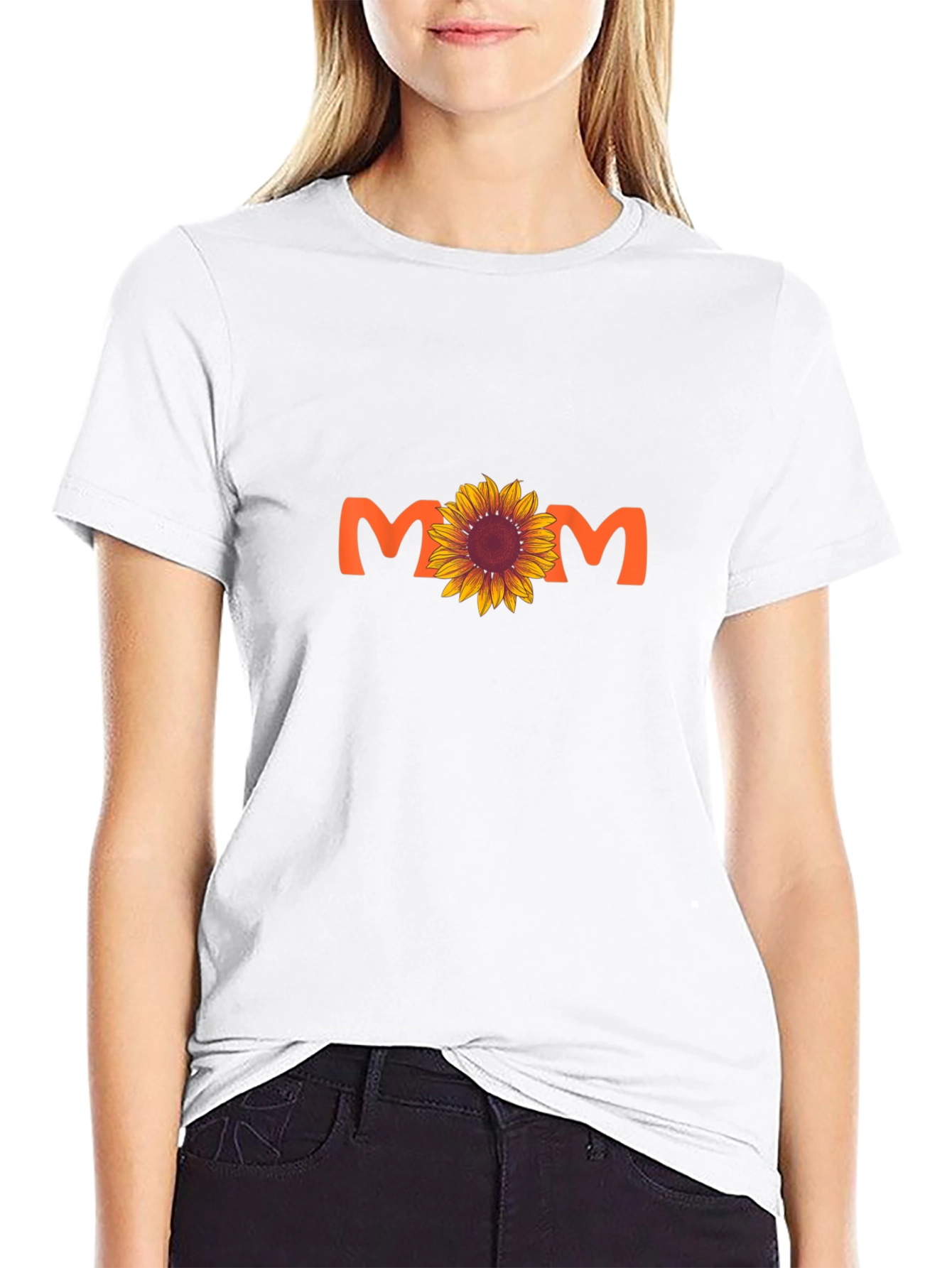 Sunflower Mom Graphic Tee - Black Cotton Blend T-Shirt