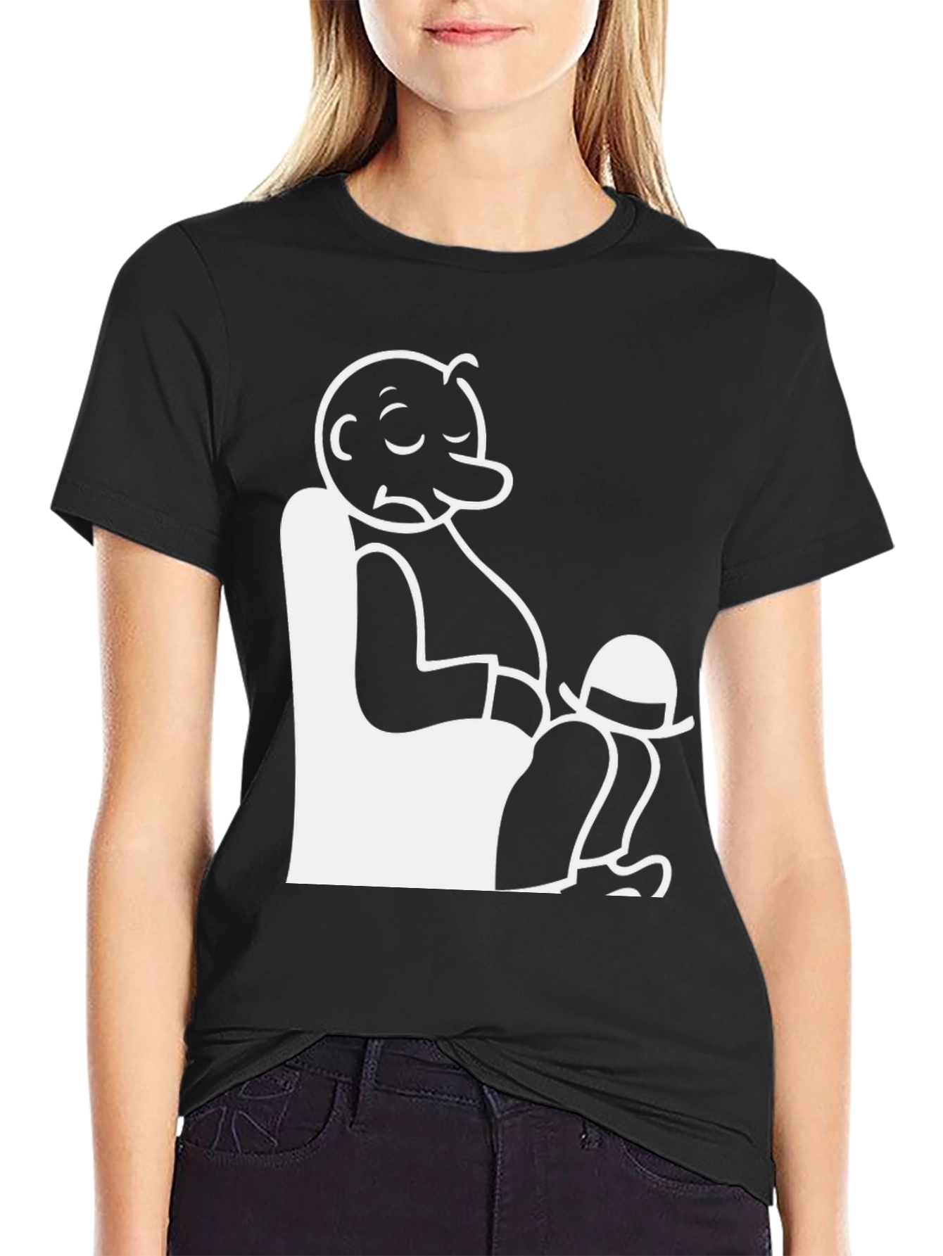 Comfy Cartoon Character Graphic Tee - Black