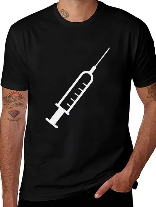 Vaccination T-Shirt: White Syringe Graphic Black Tee