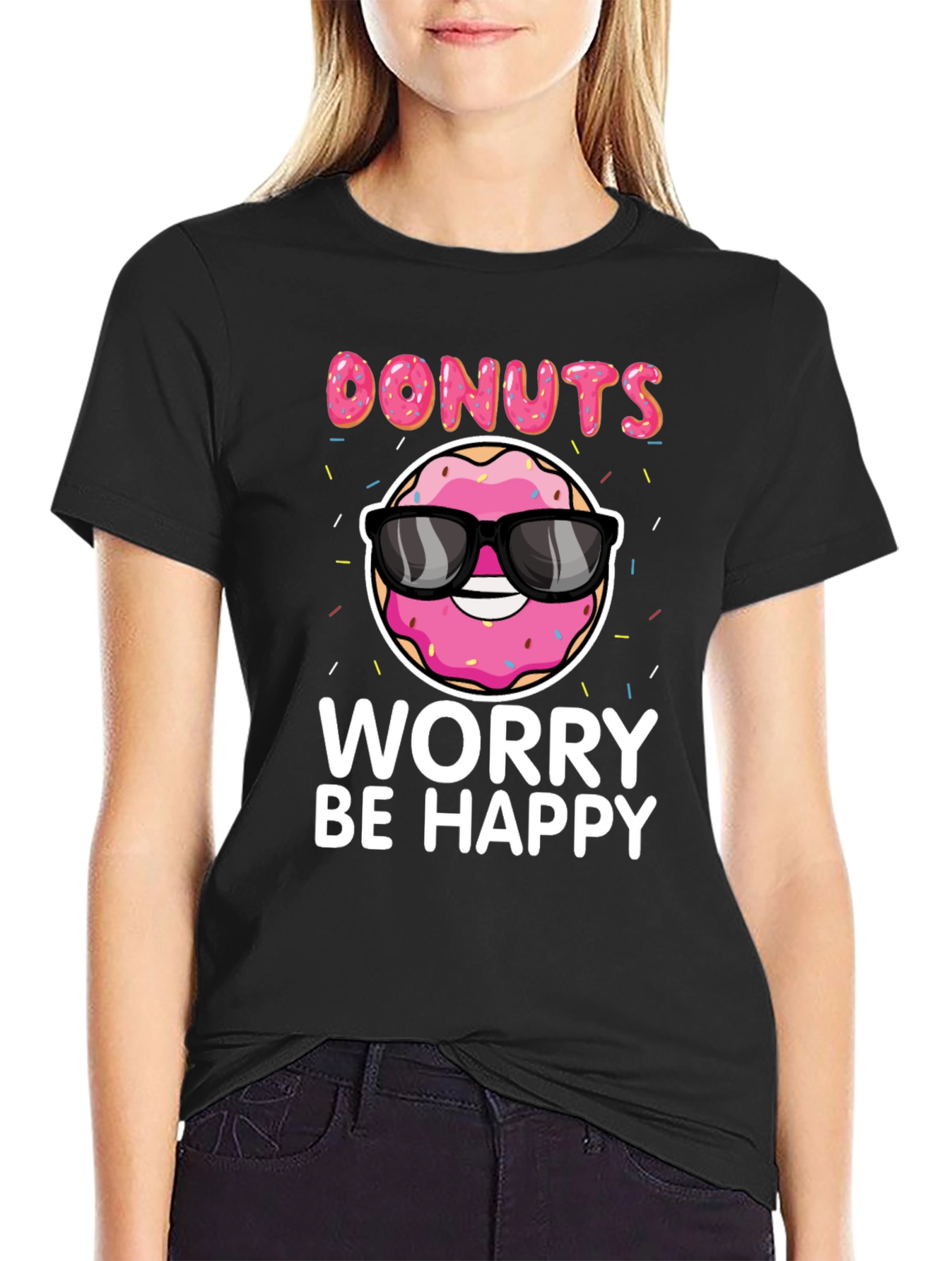 Donuts Worry Be Happy Graphic Tee
