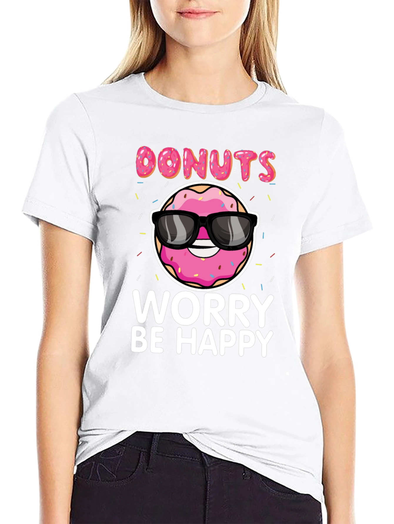 Donuts Worry Be Happy Graphic Tee
