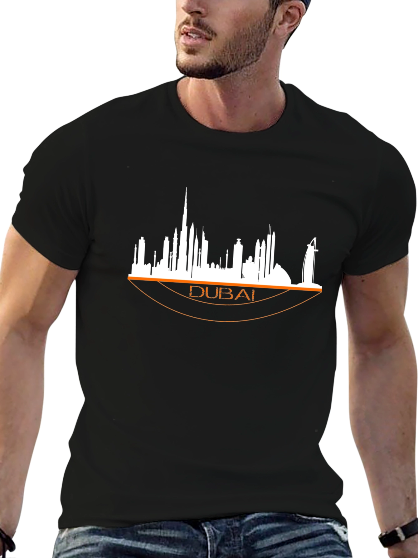 Dubai Skyline Graphic Tee - Black Cotton T-Shirt