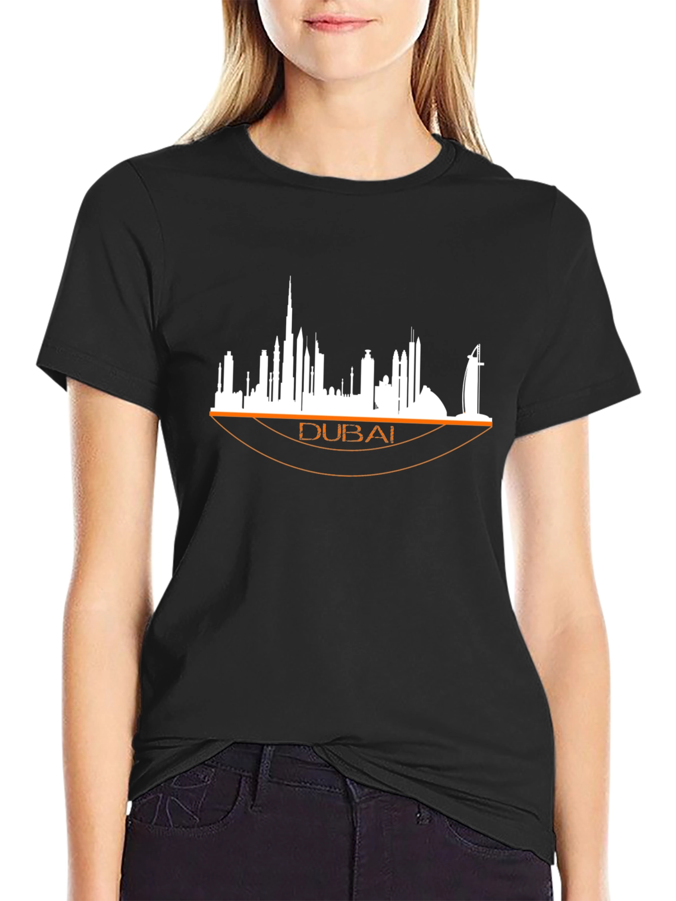 Dubai Skyline Graphic Tee - Black Cotton T-Shirt