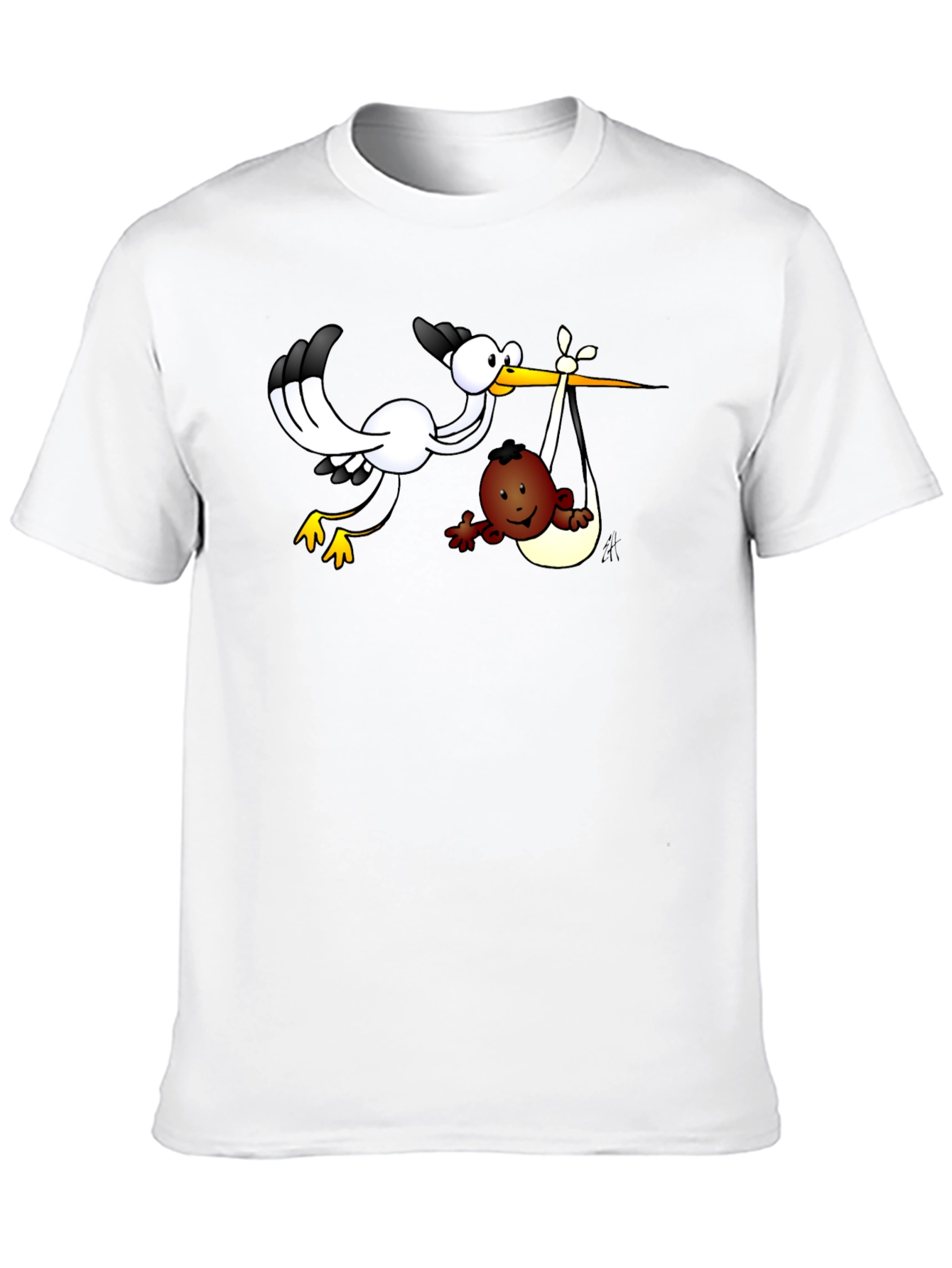 Stork Delivering Baby T-Shirt - Black Cotton Tee