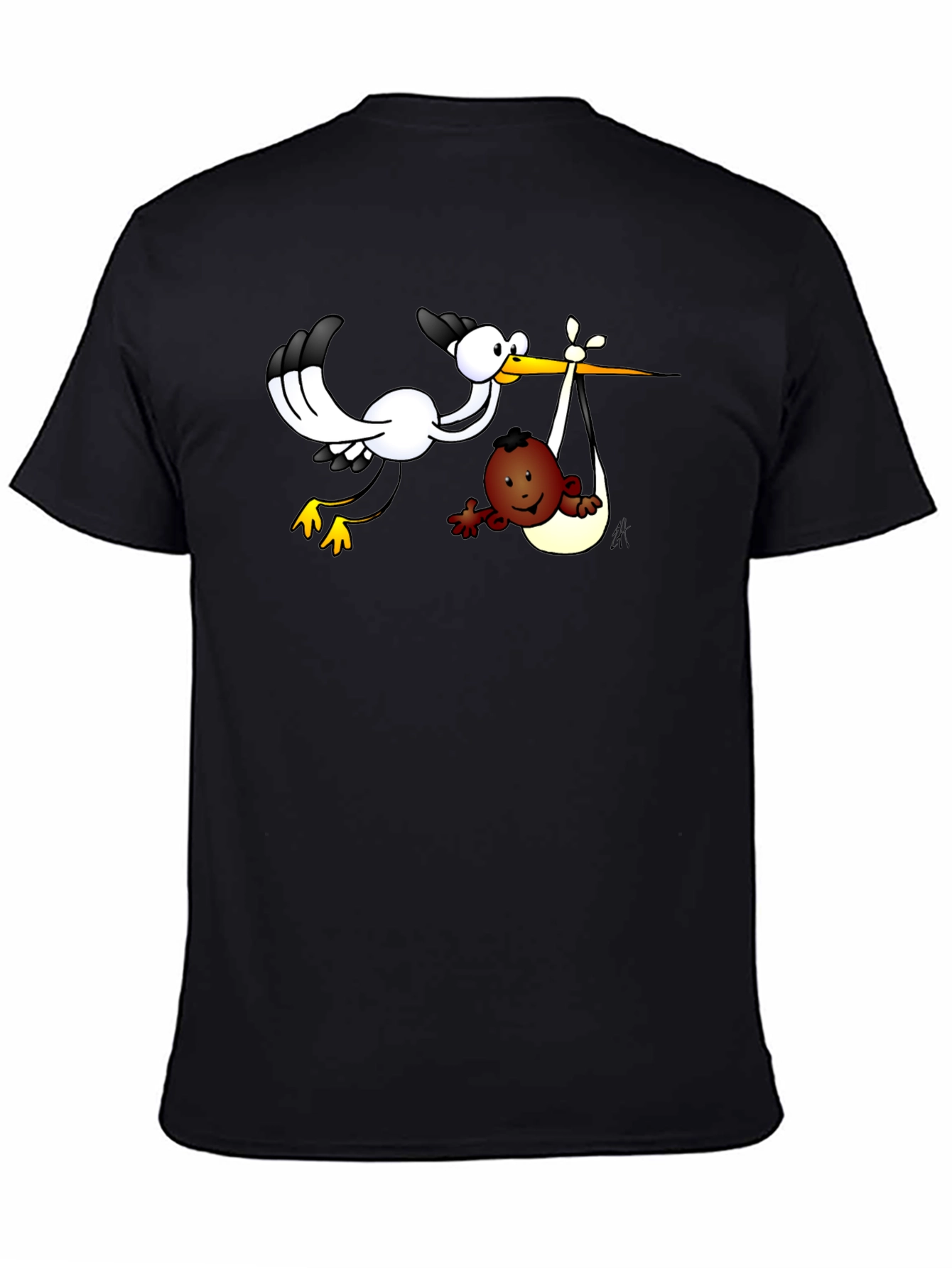 Stork Delivering Baby T-Shirt - Black Cotton Tee