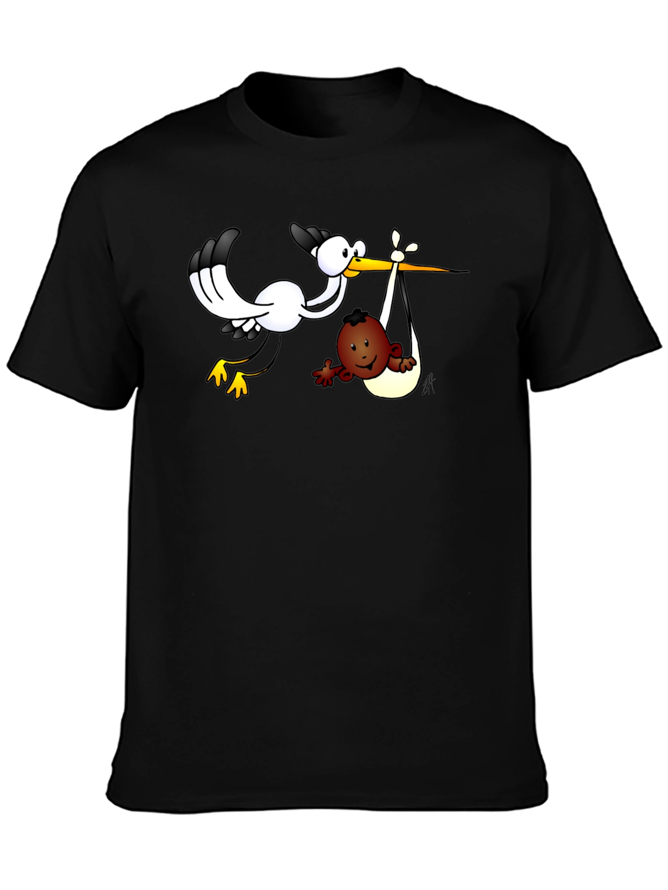Stork Delivering Baby T-Shirt - Black Cotton Tee