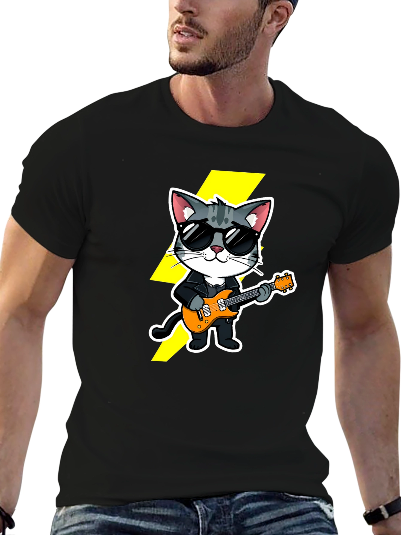 Cool Cat Guitarist Black T-Shirt