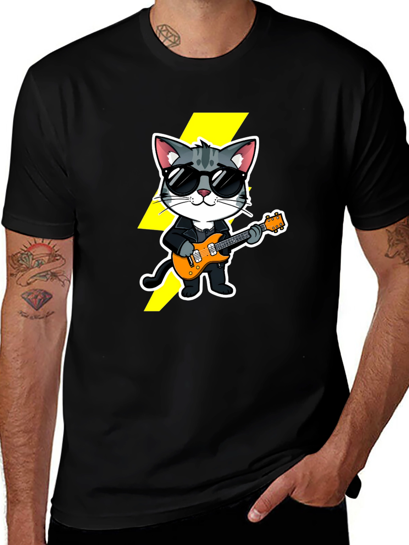 Cool Cat Guitarist Black T-Shirt