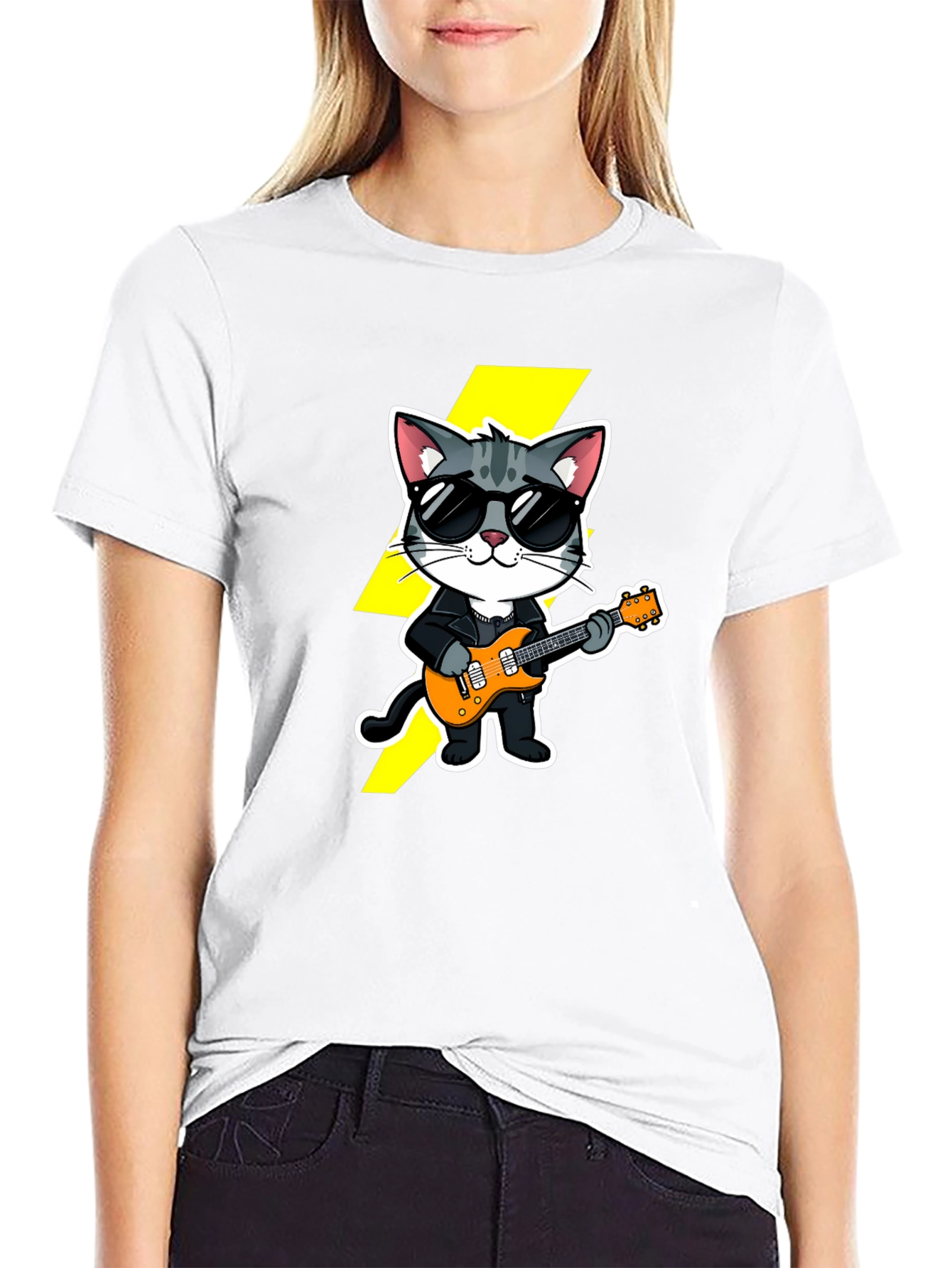 Cool Cat Guitarist Black T-Shirt