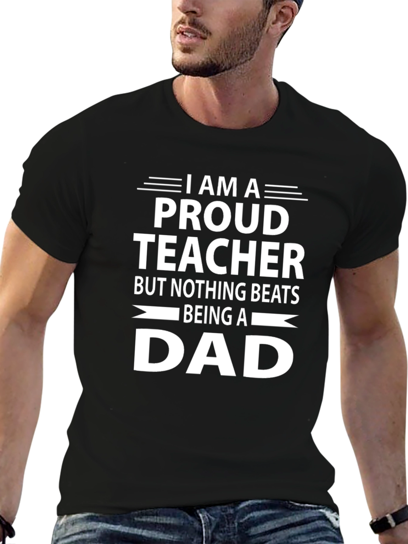 Proud Teacher Dad Graphic Tee - Black