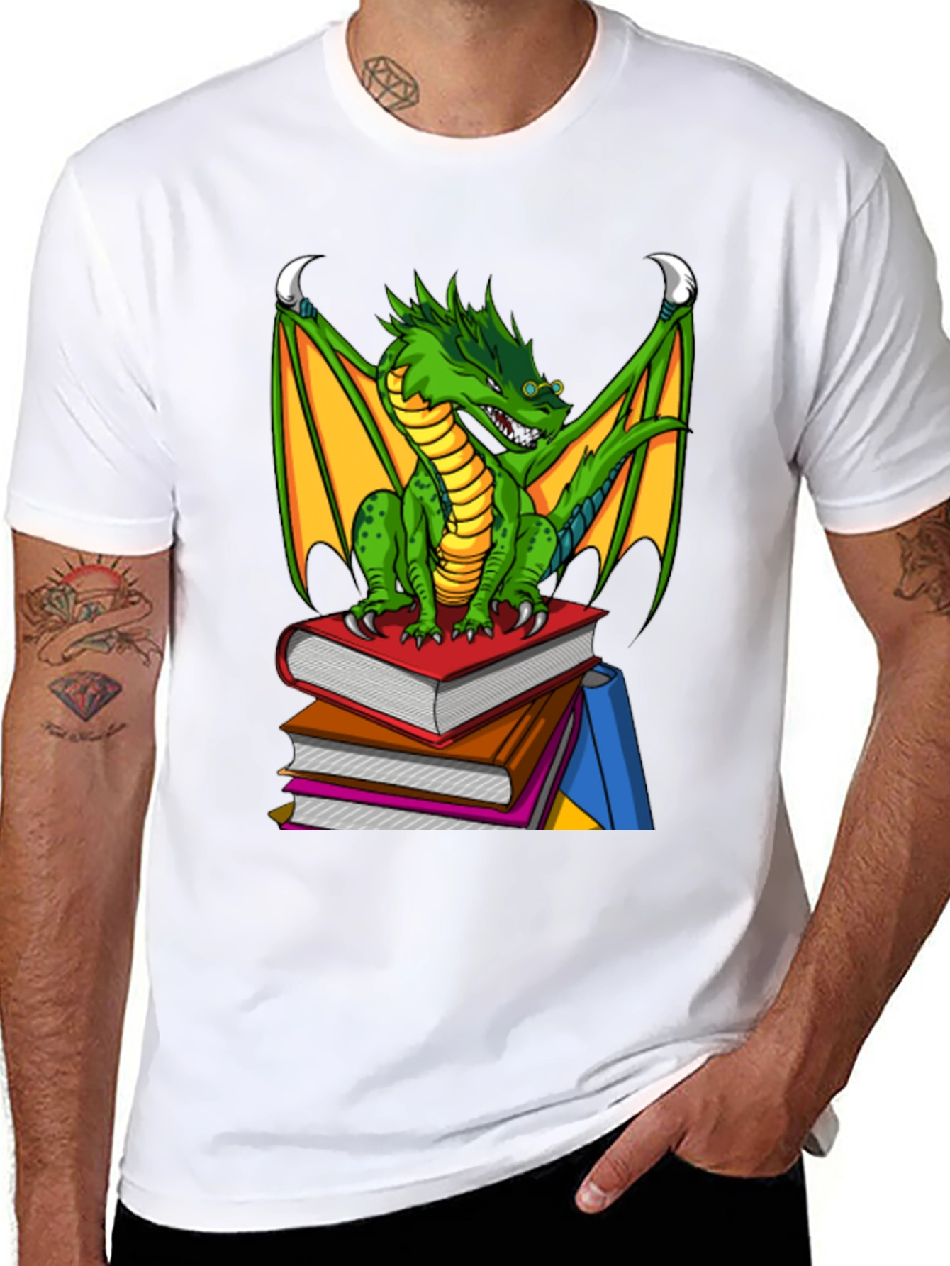 Dragon On Books Graphic Tee