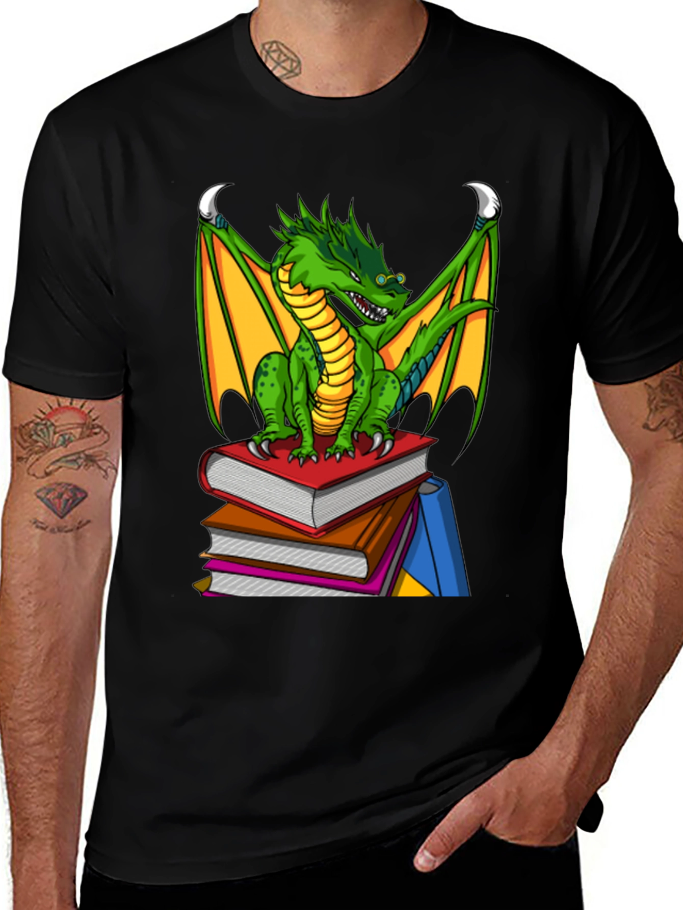 Dragon On Books Graphic Tee