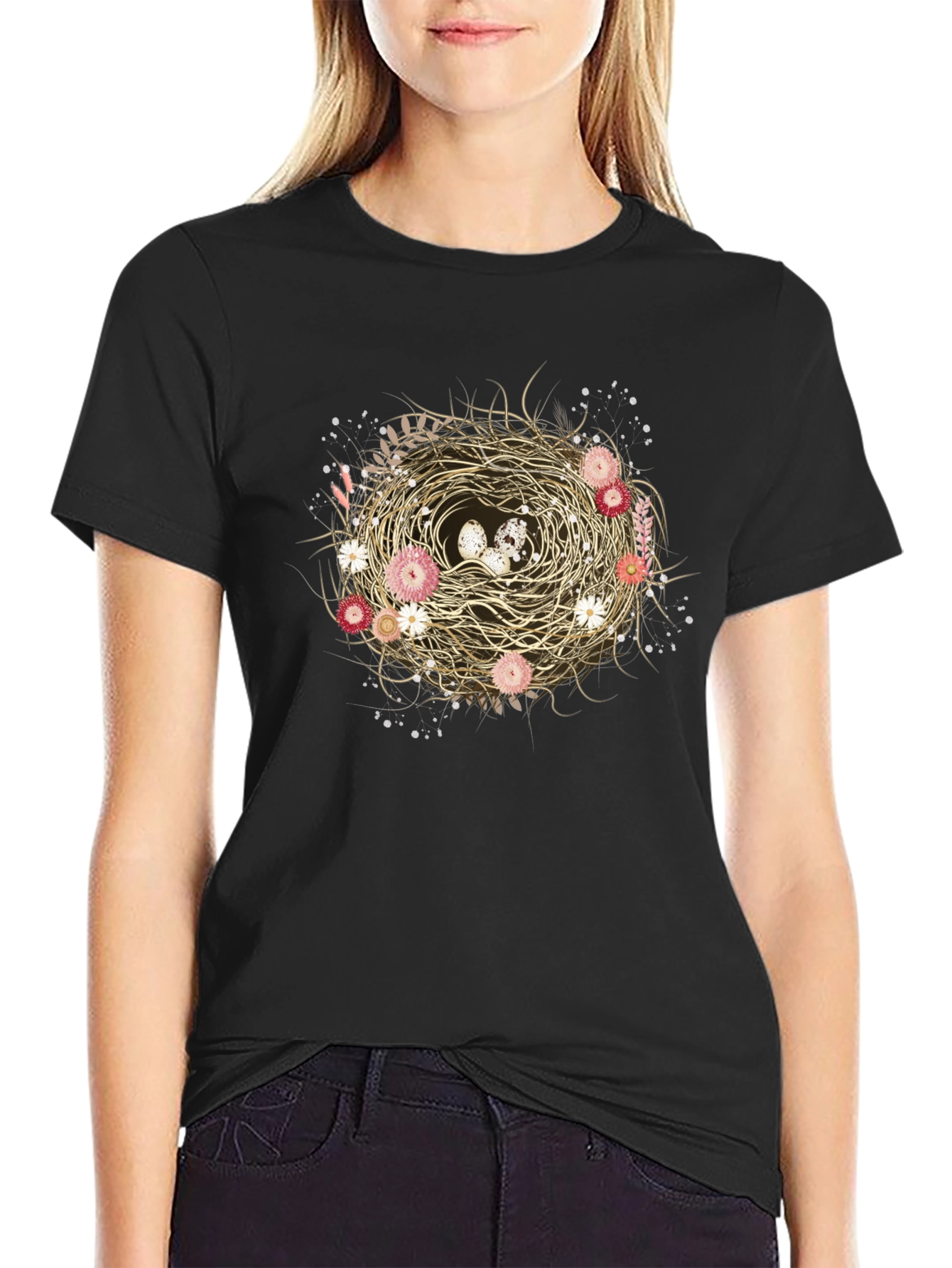 Floral Nest Graphic Tee - Unique Nature Design