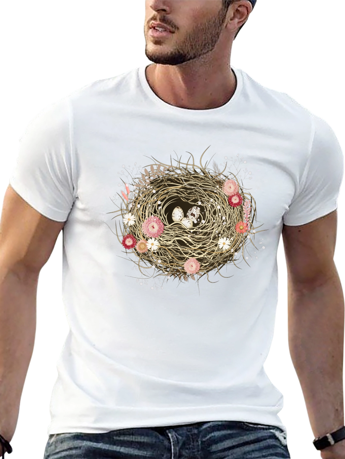 Floral Nest Graphic Tee - Unique Nature Design