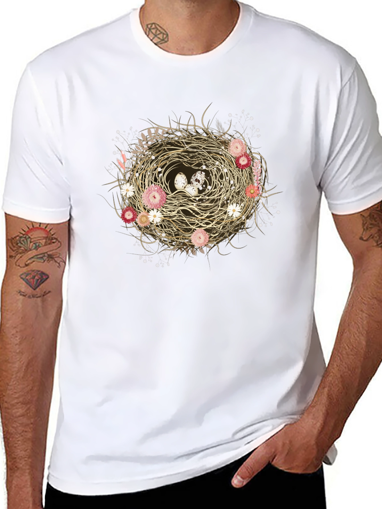 Floral Nest Graphic Tee - Unique Nature Design