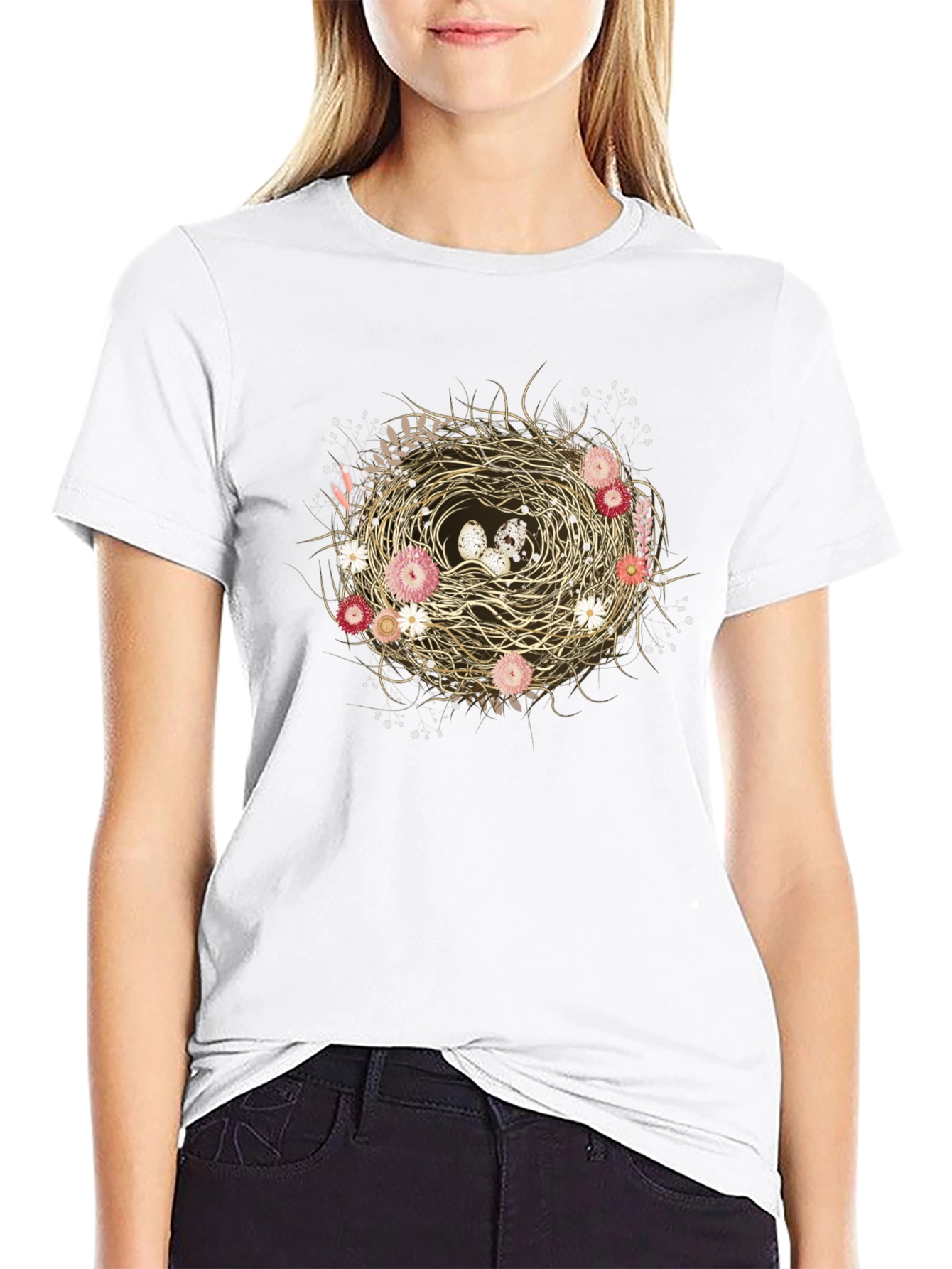 Floral Nest Graphic Tee - Unique Nature Design