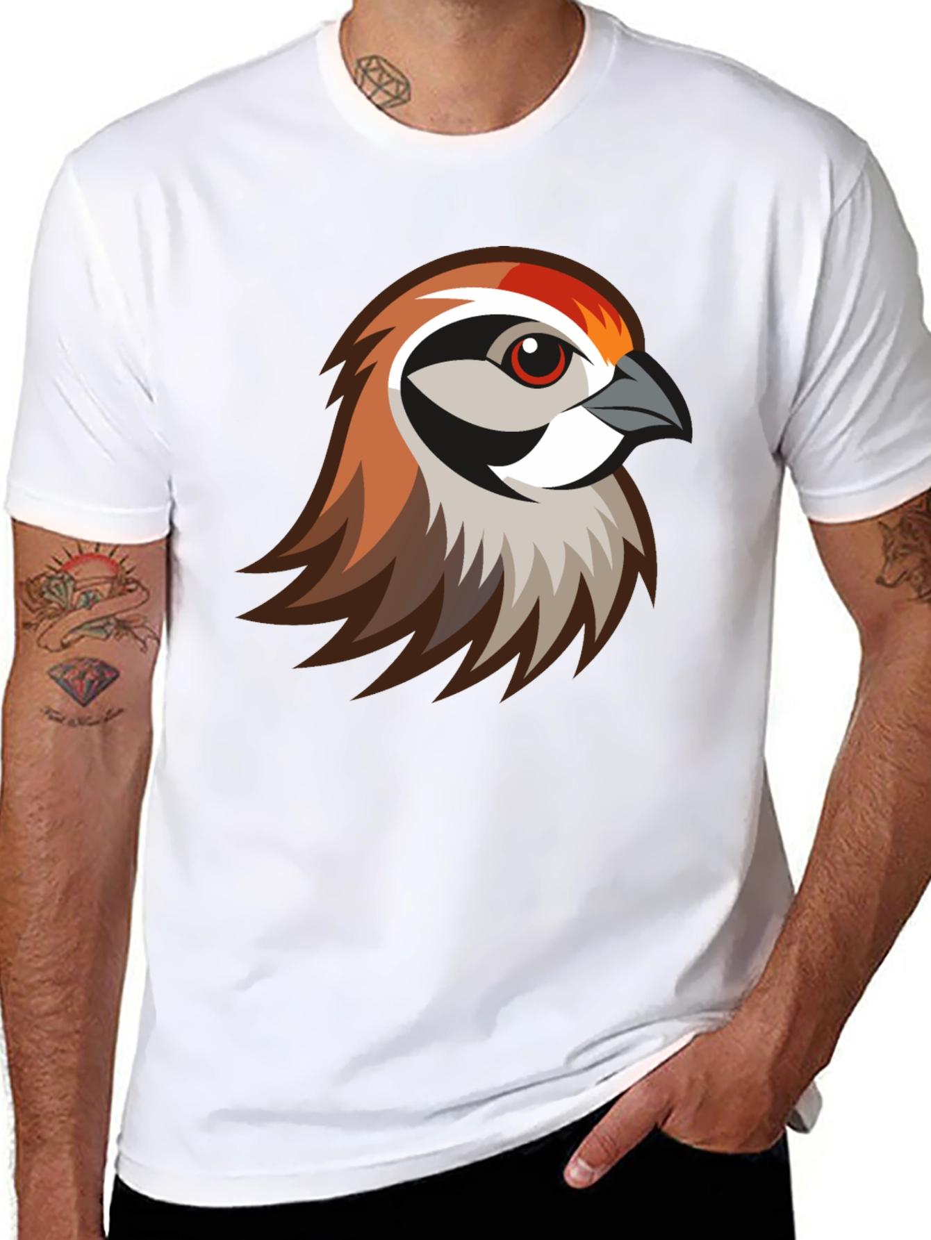 Stylish Bird Graphic Print Black T-Shirt