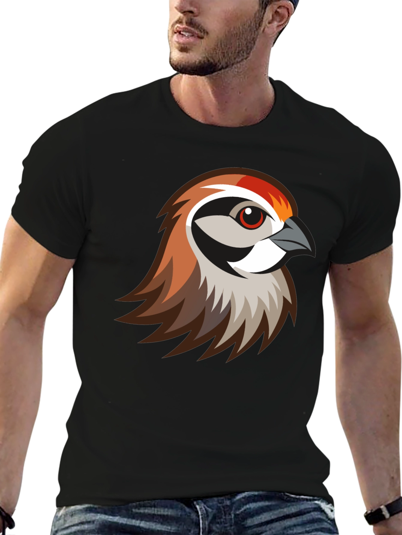 Stylish Bird Graphic Print Black T-Shirt