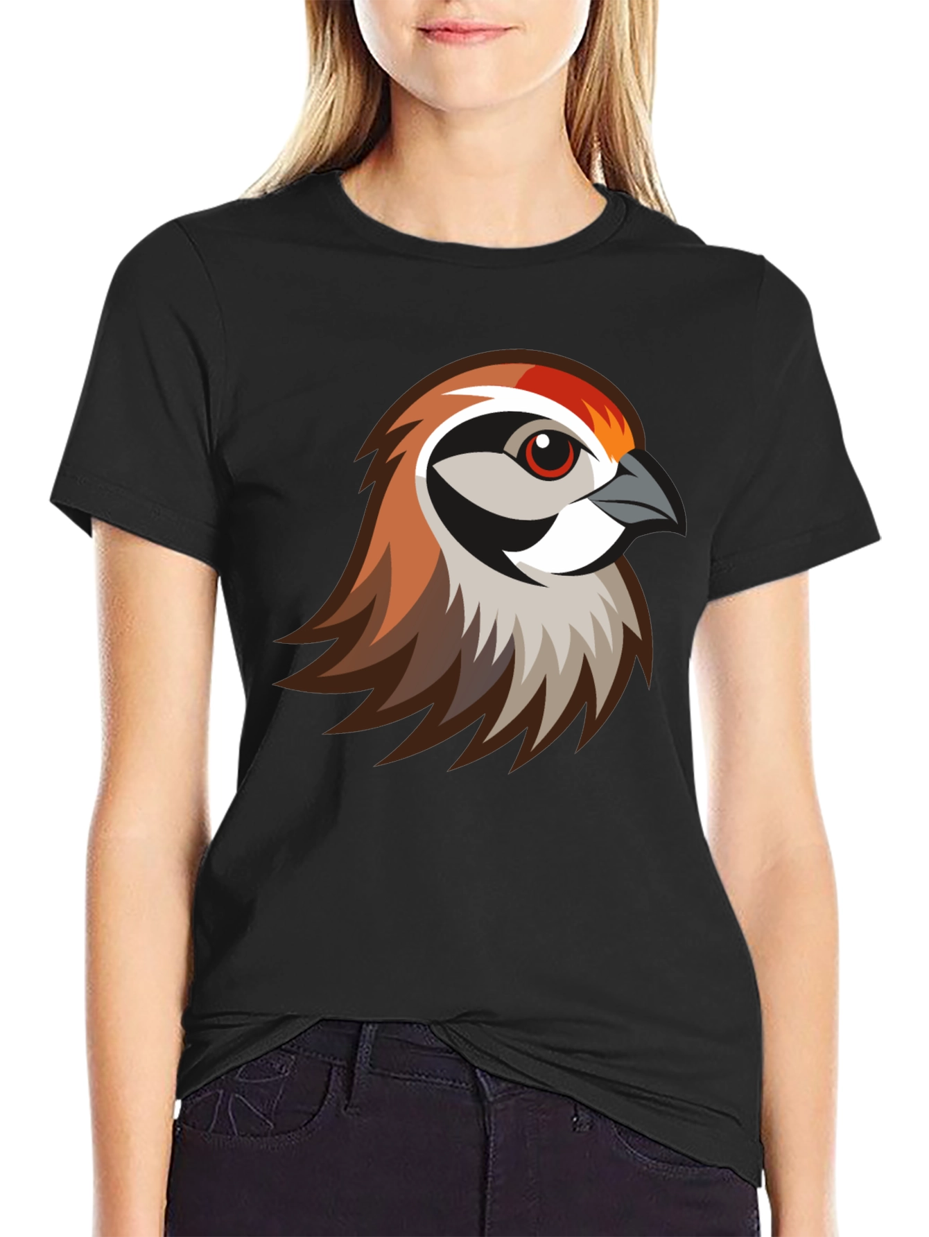 Stylish Bird Graphic Print Black T-Shirt