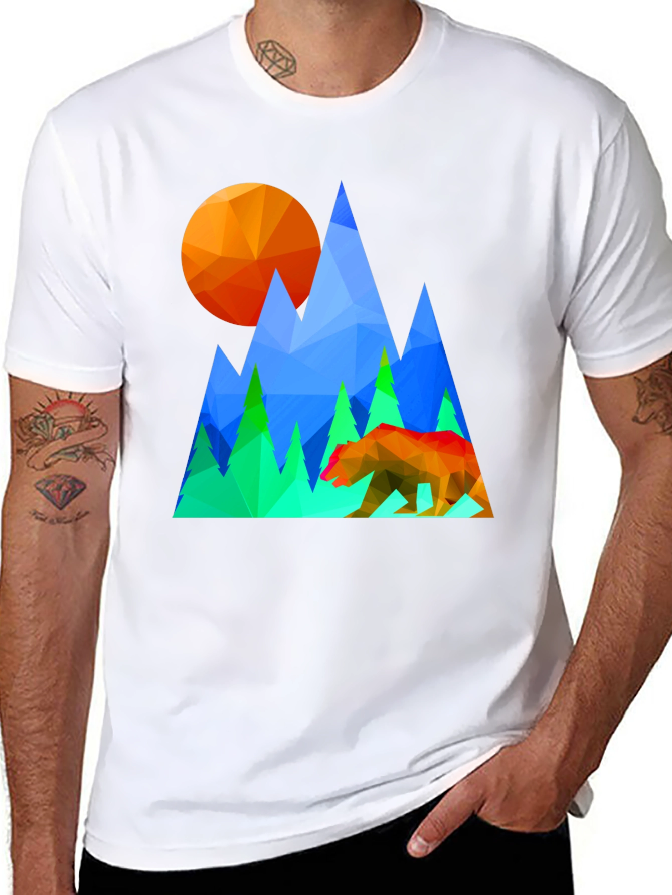Geometric Bear & Mountain Graphic Tee