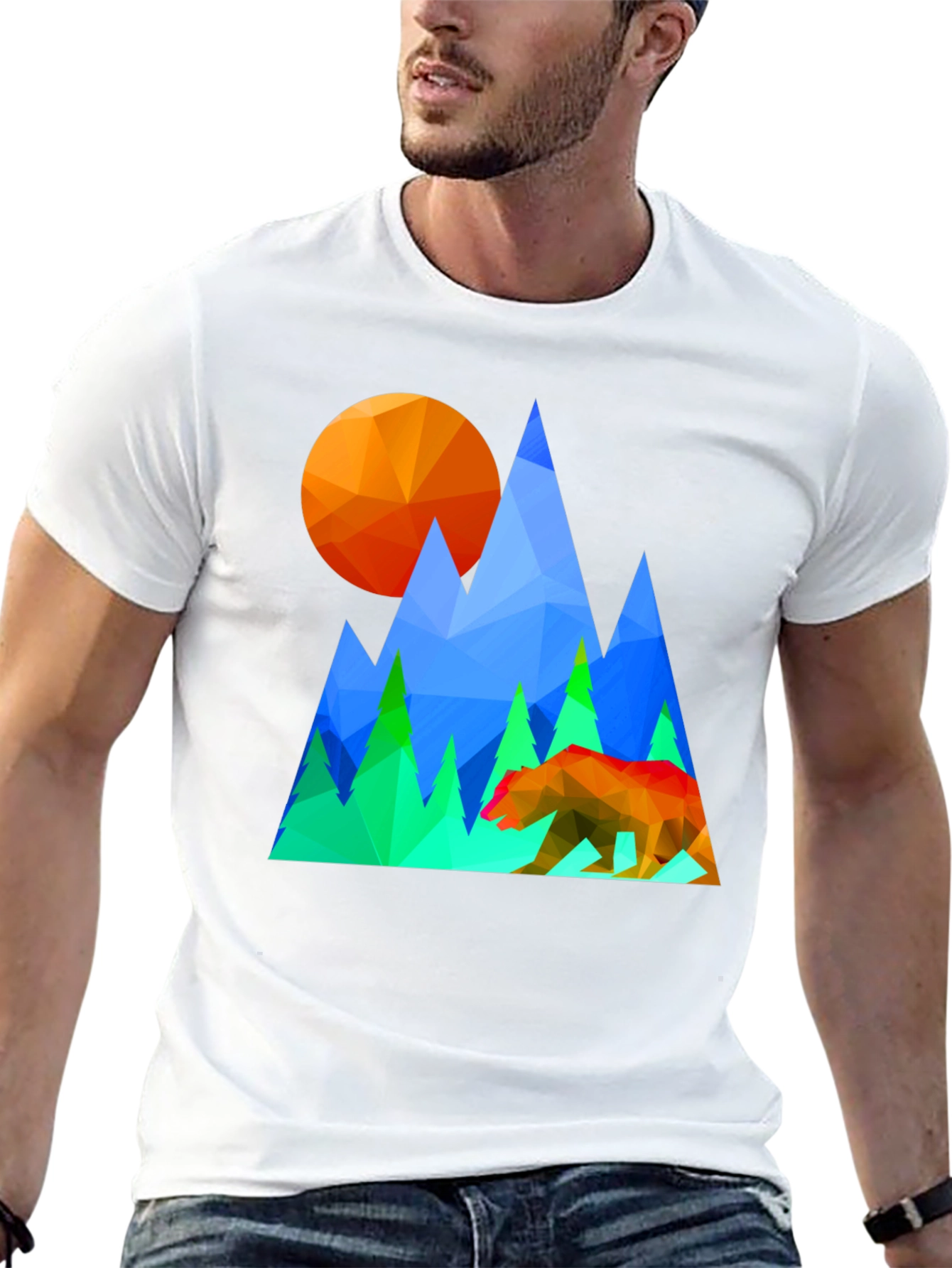 Geometric Bear & Mountain Graphic Tee