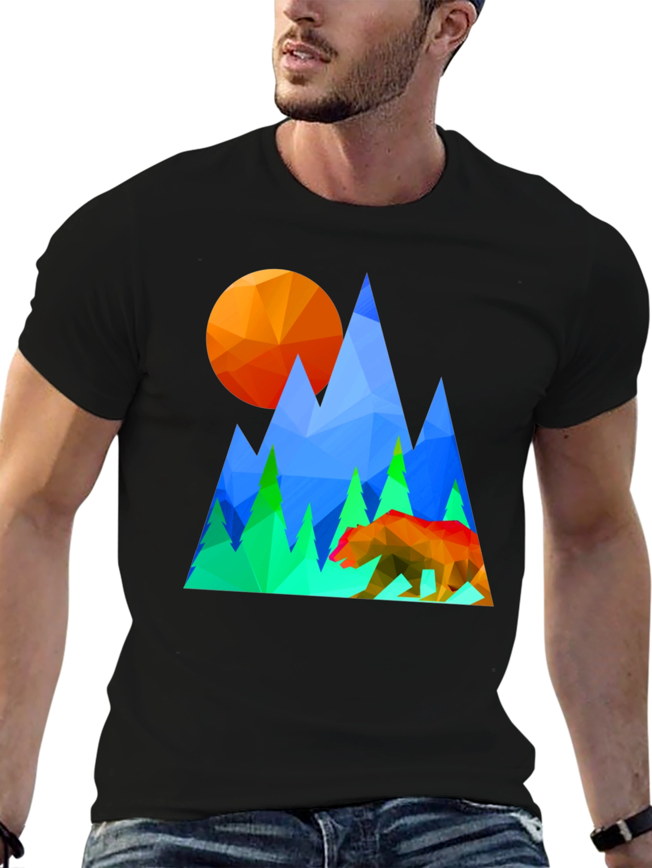 Geometric Bear & Mountain Graphic Tee