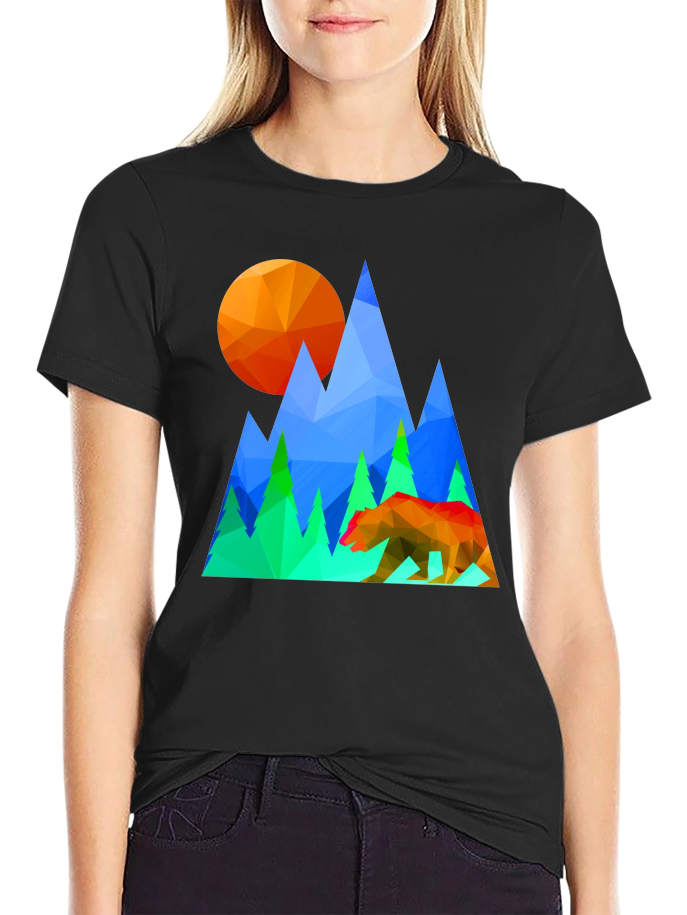 Geometric Bear & Mountain Graphic Tee