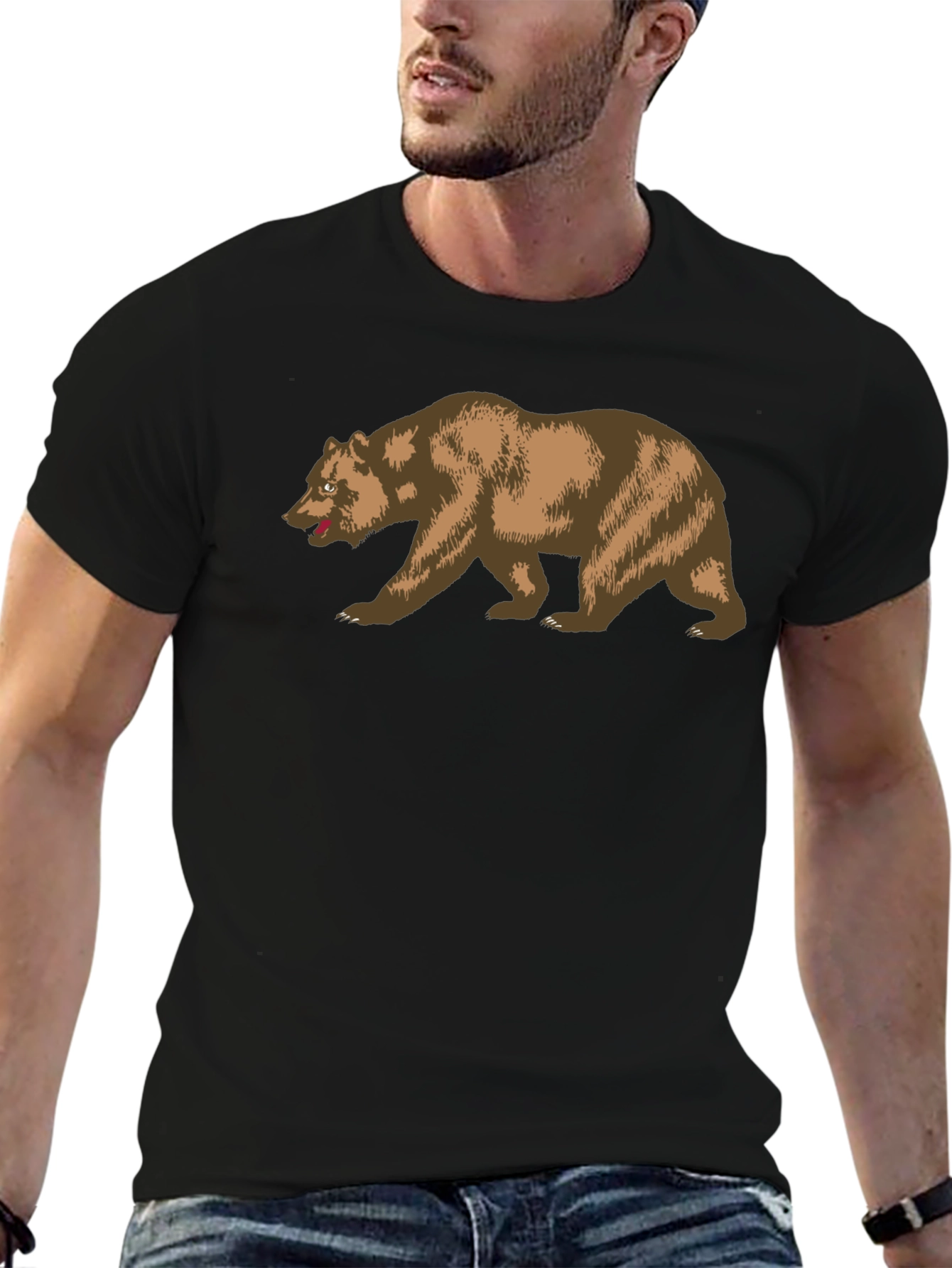 California Bear Graphic Tee - Black Cotton Shirt