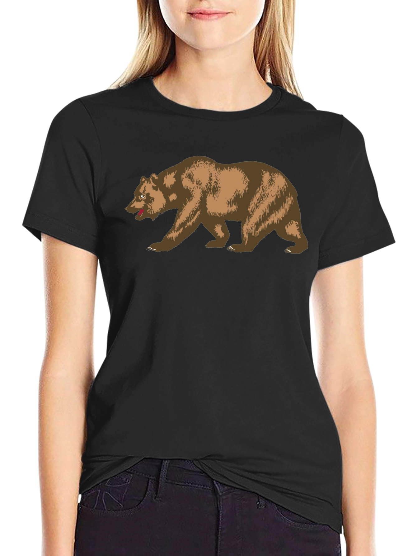 California Bear Graphic Tee - Black Cotton Shirt