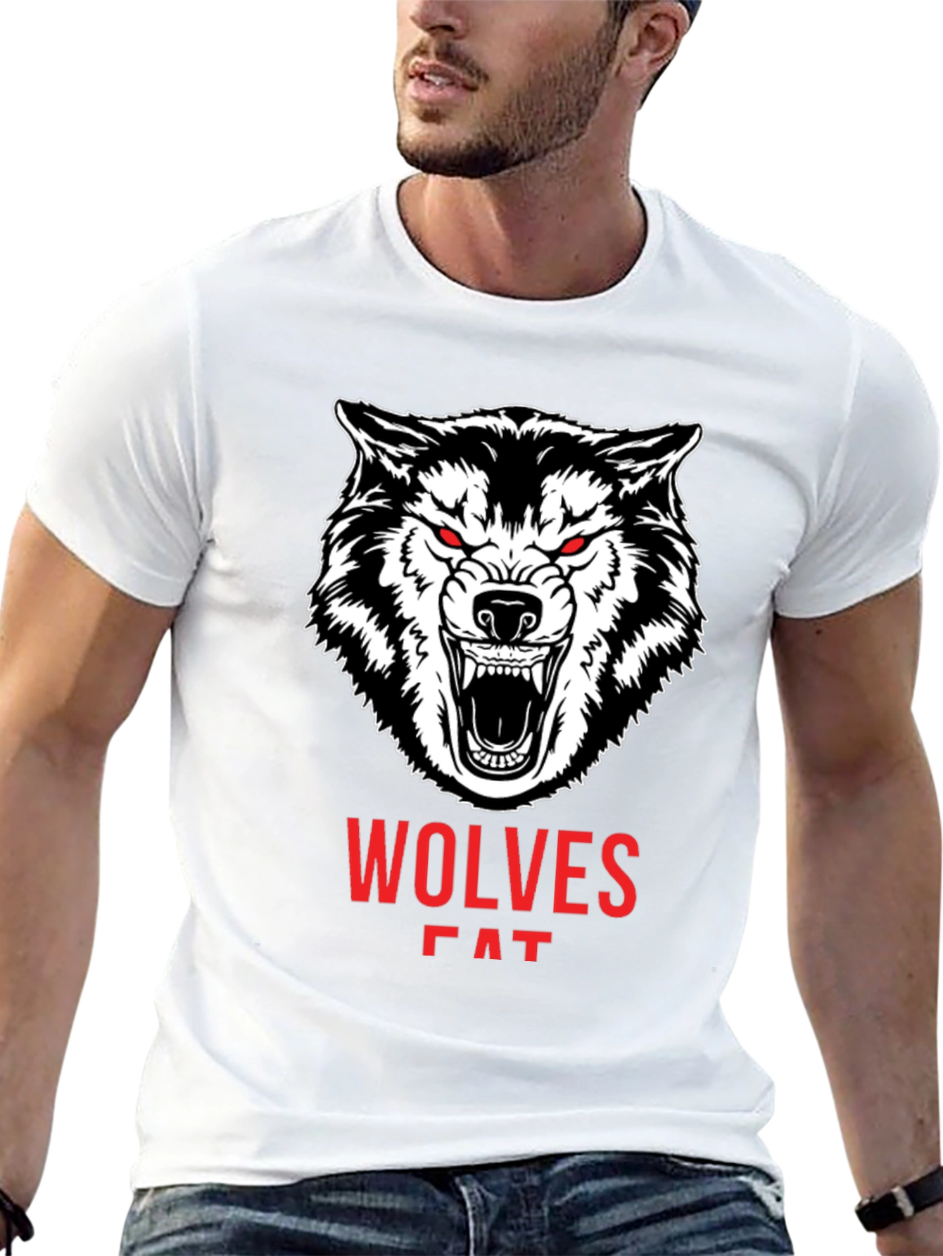 Mens Black Wolves Graphic Print Crew Neck T-Shirt