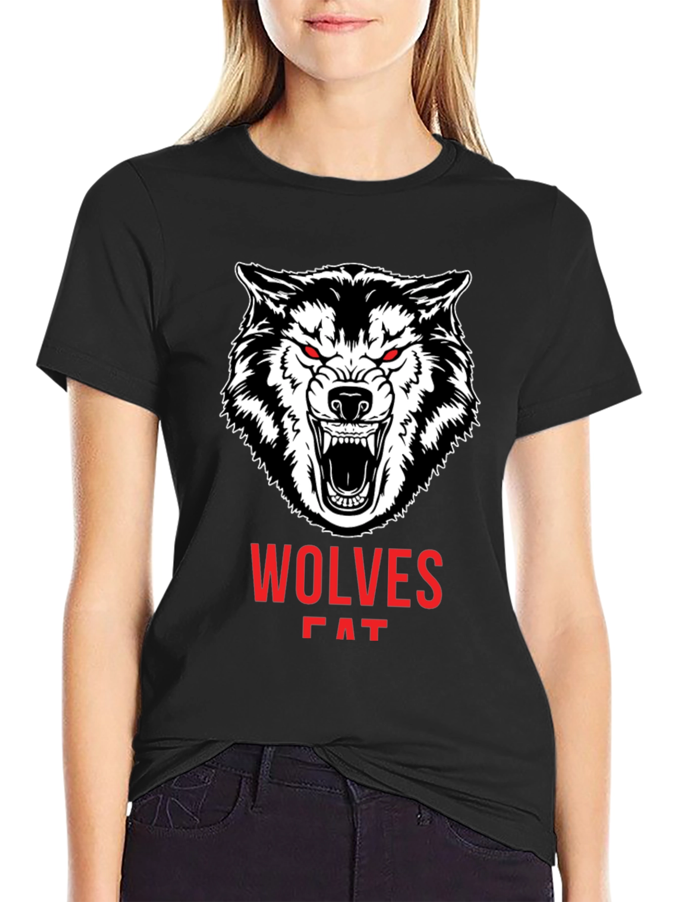 Mens Black Wolves Graphic Print Crew Neck T-Shirt