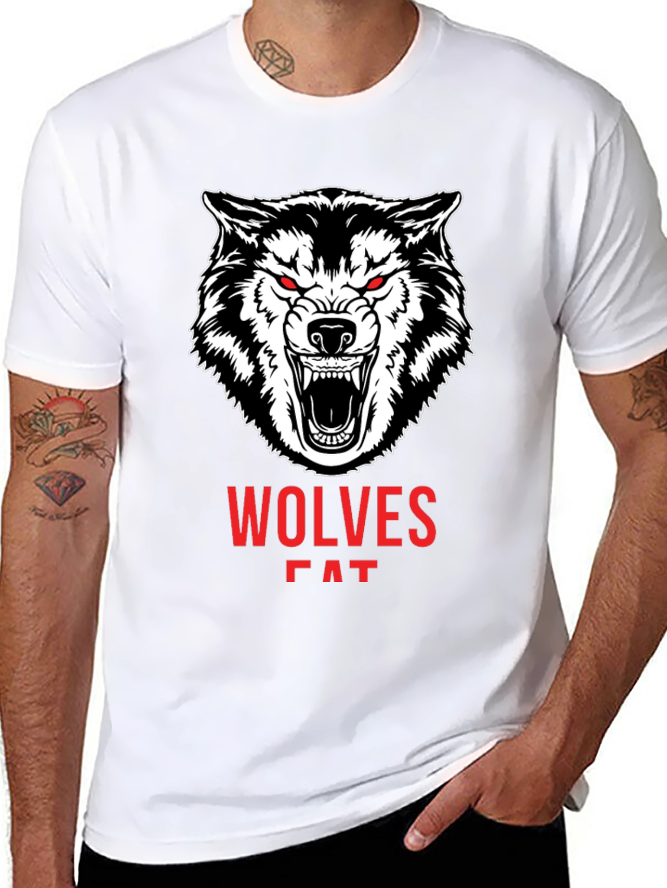 Mens Black Wolves Graphic Print Crew Neck T-Shirt