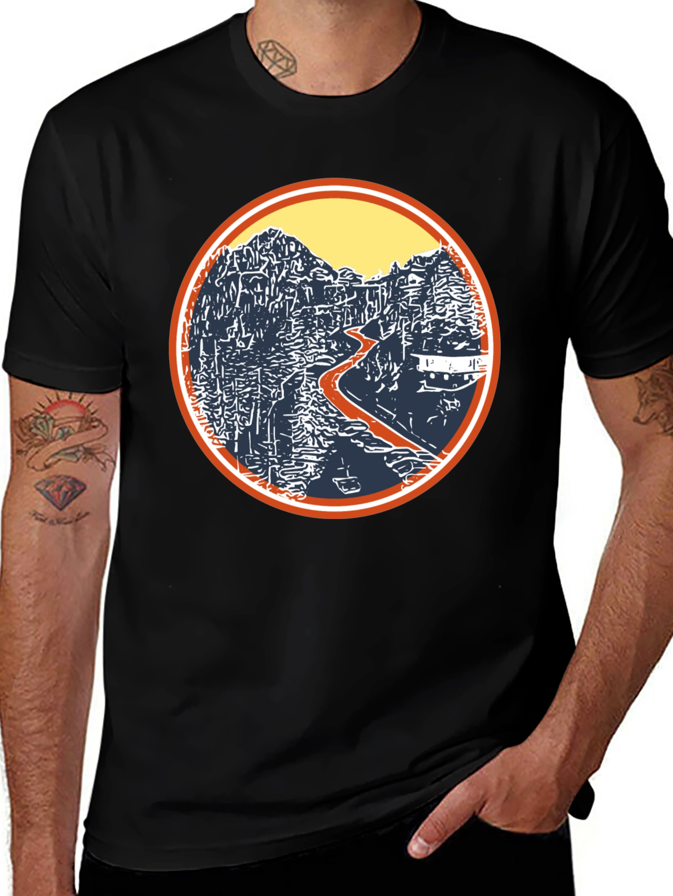 Nature Landscape Graphic Tee - Black Cotton Casual Shirt