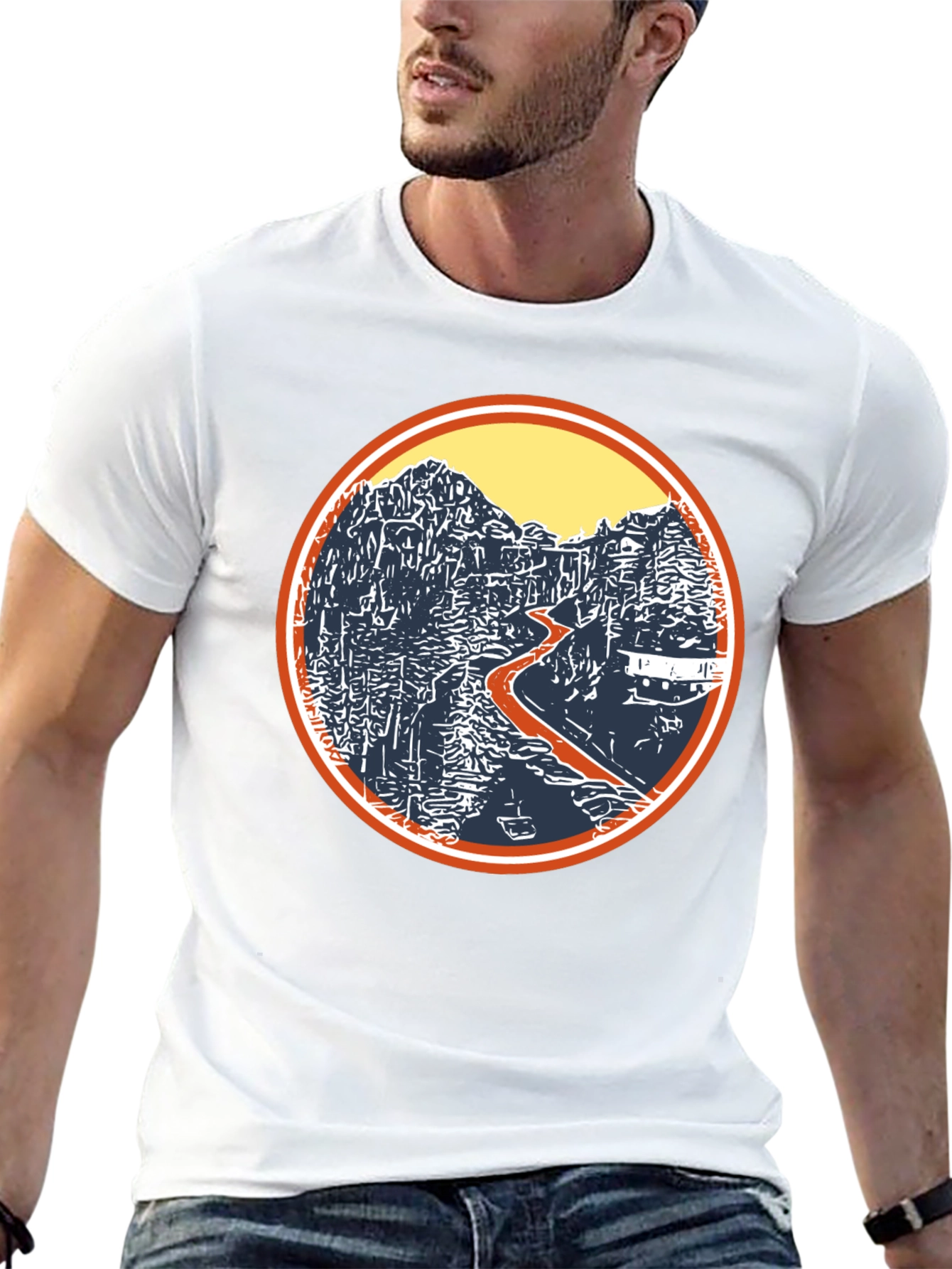 Nature Landscape Graphic Tee - Black Cotton Casual Shirt
