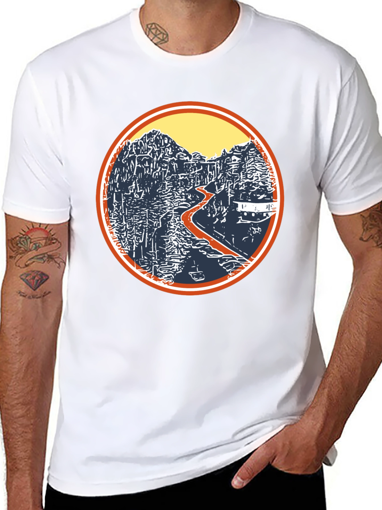 Nature Landscape Graphic Tee - Black Cotton Casual Shirt