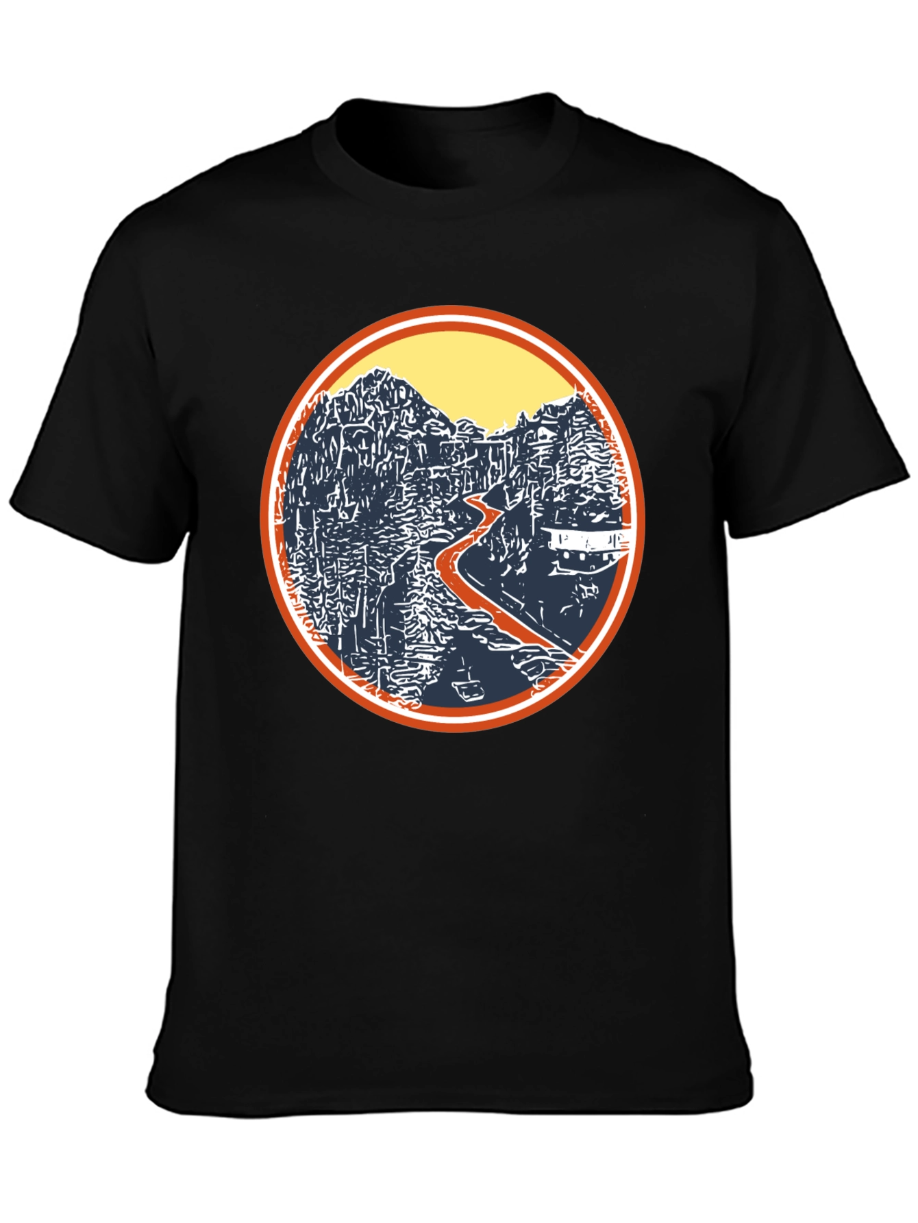 Nature Landscape Graphic Tee - Black Cotton Casual Shirt
