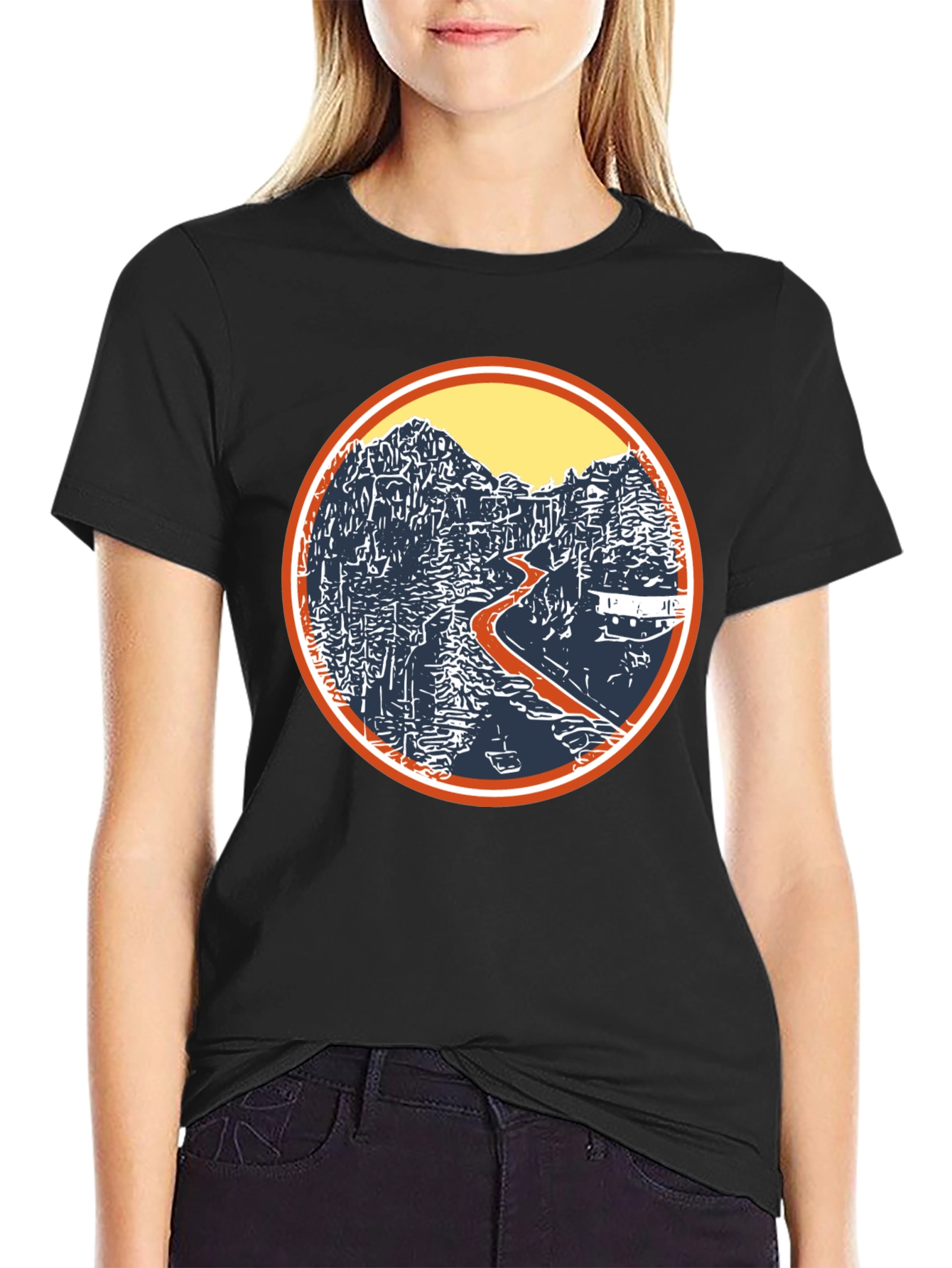Nature Landscape Graphic Tee - Black Cotton Casual Shirt