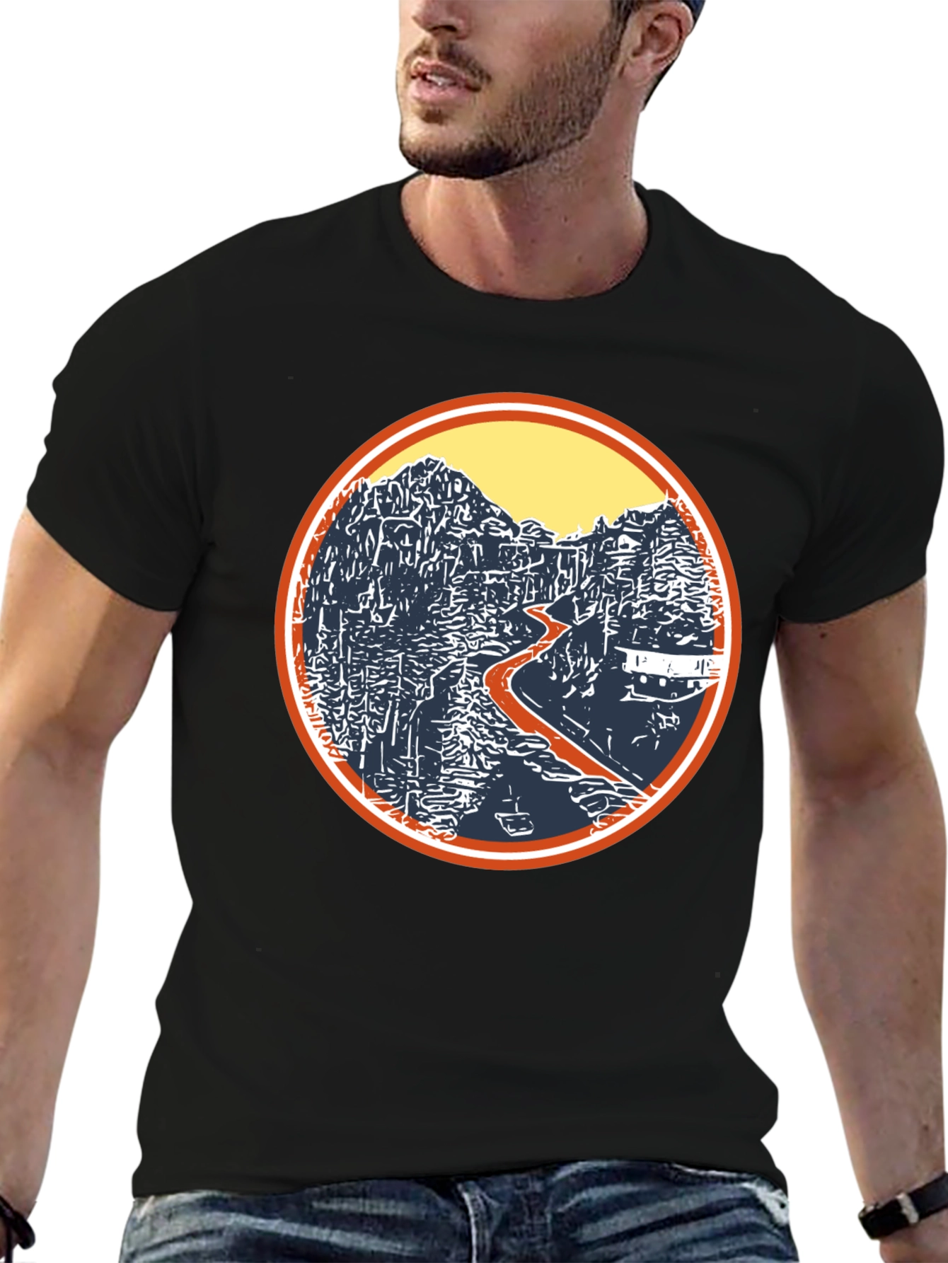 Nature Landscape Graphic Tee - Black Cotton Casual Shirt