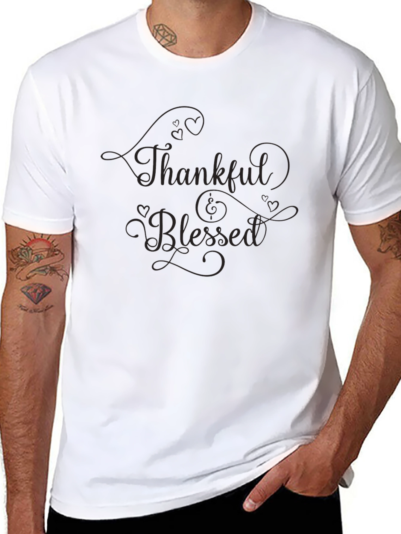 Thankful & Blessed Black Crewneck T-Shirt