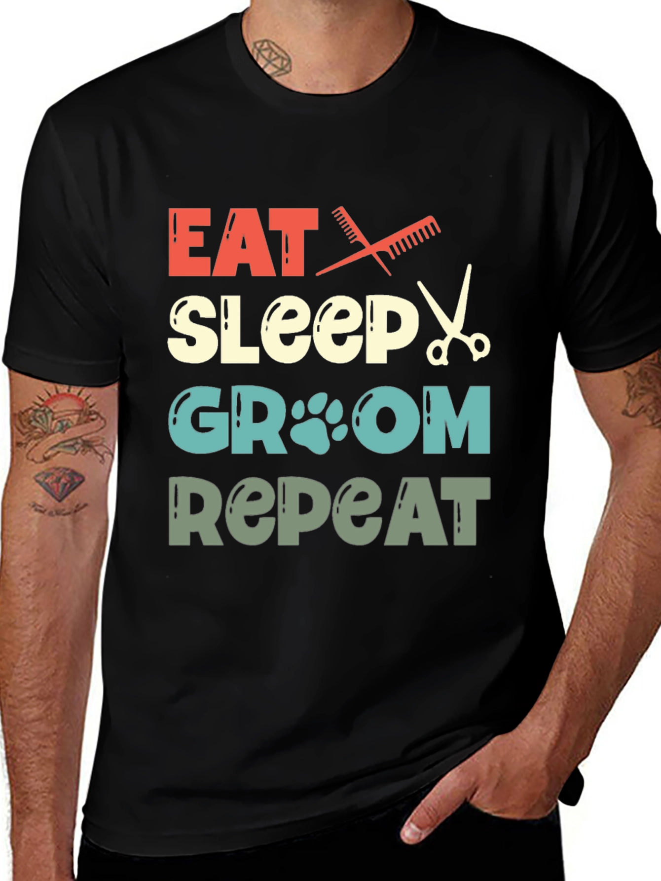 Eat Sleep Groom Repeat Pet Groomer T-Shirt