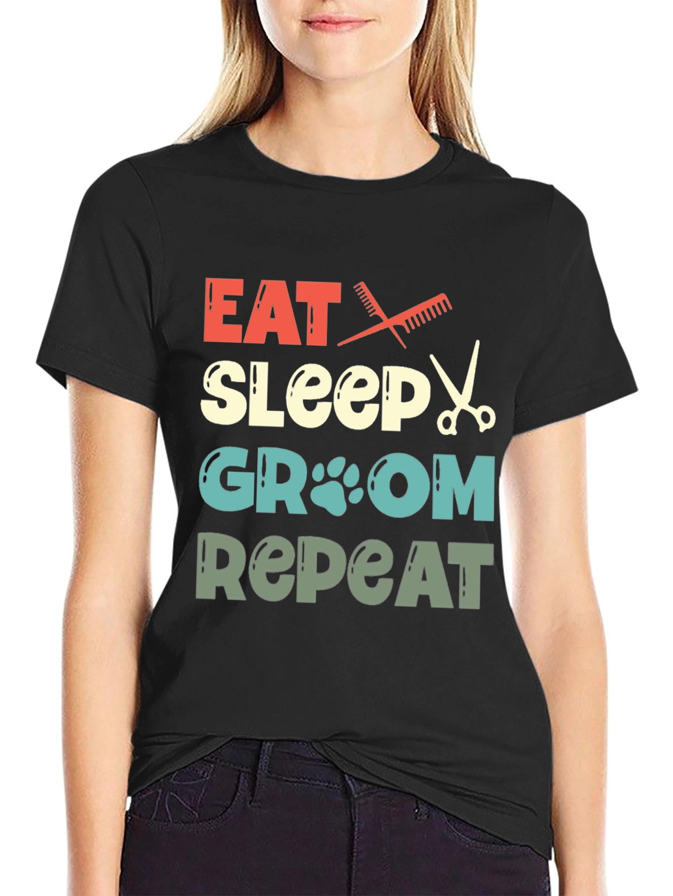 Eat Sleep Groom Repeat Pet Groomer T-Shirt