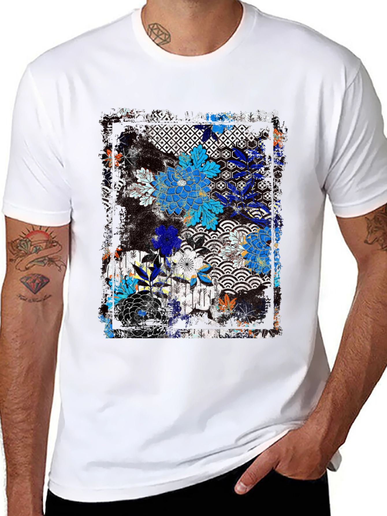 Floral Pattern T-Shirt - Japanese Design