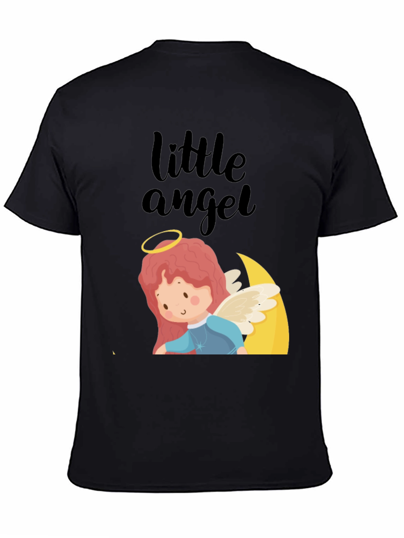Cute Little Angel Graphic Tee - Black