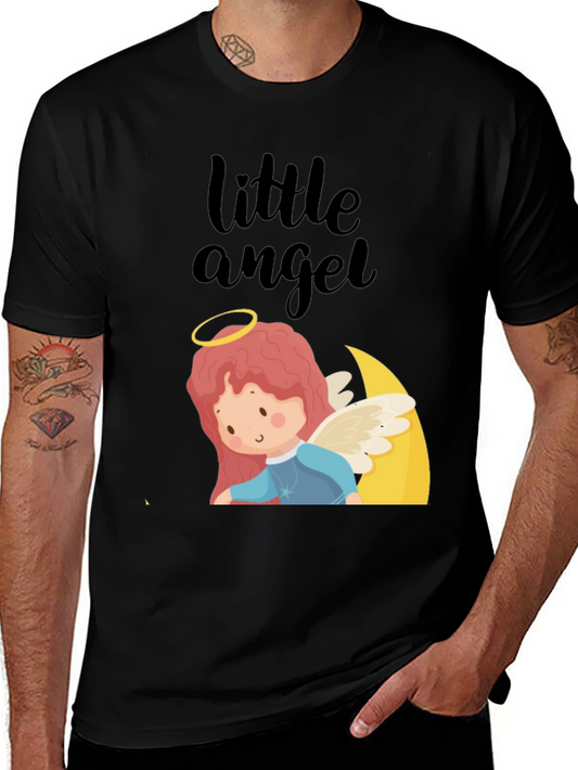 Cute Little Angel Graphic Tee - Black